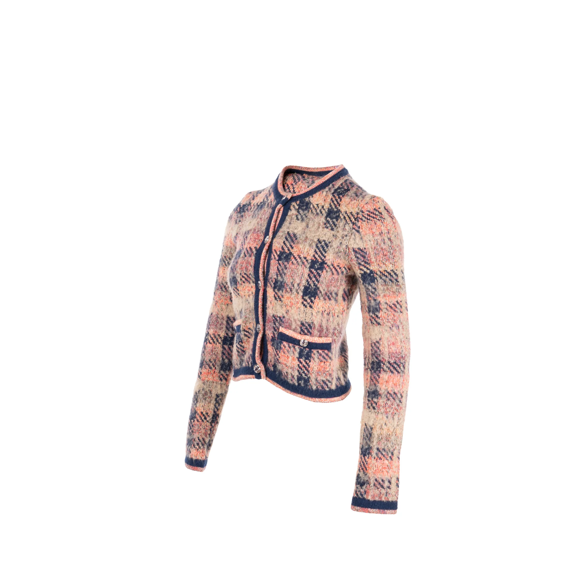 Chanel 22A size 34 coco neige cardigan shearling fur cashmere/wool pink/blue - Image 2
