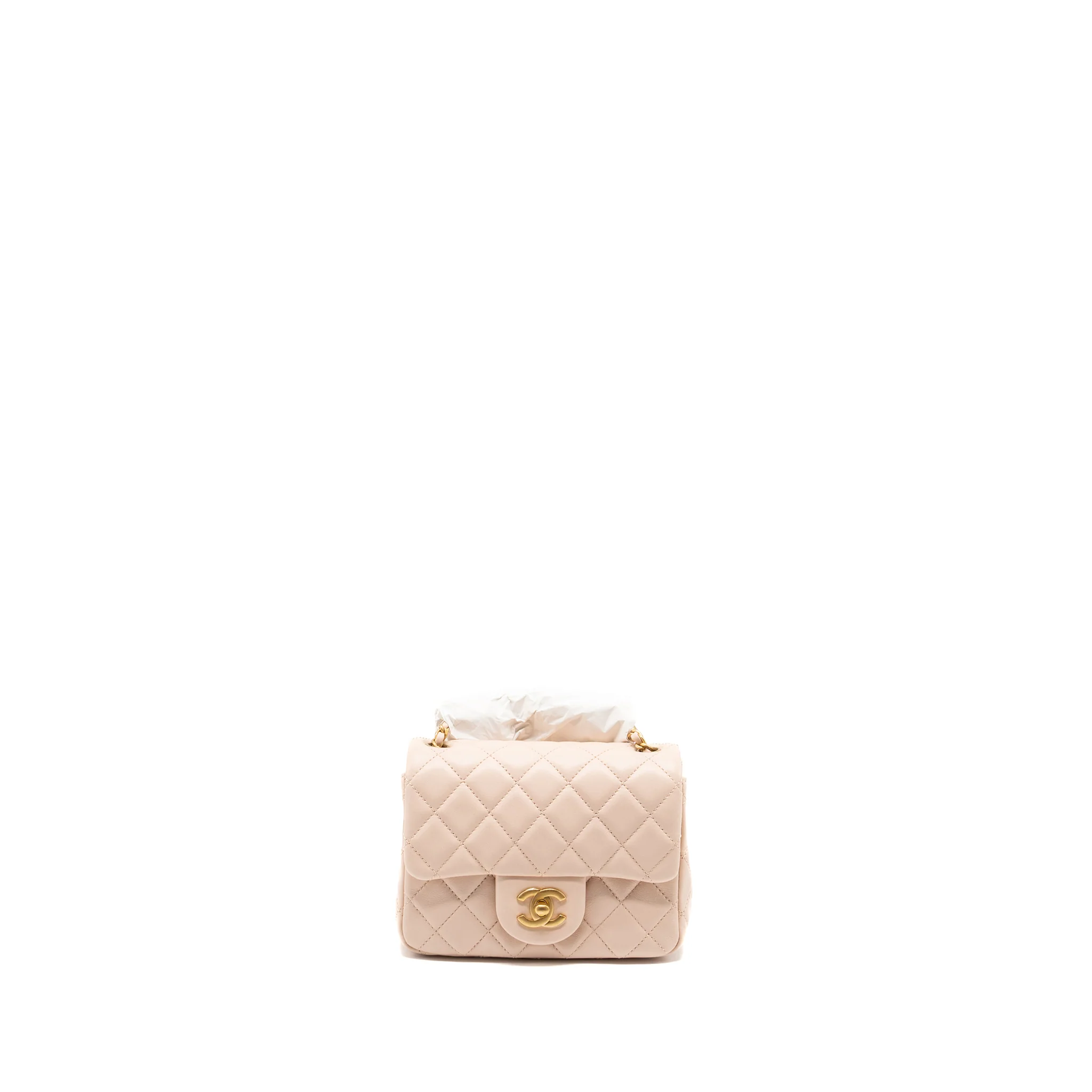 Chanel 22C pearl crush mini square flap bag lambskin pink Ghw (microchip) - Image 2