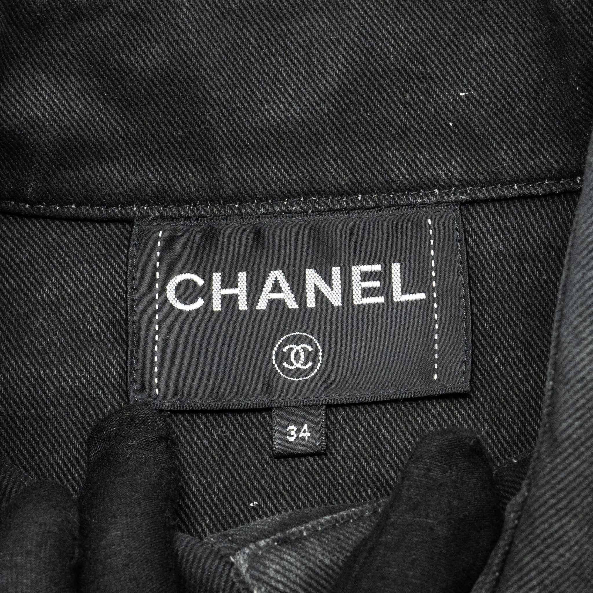 Chanel 22C Size 34 Graphic Print Denim Jacket Cotton Black/ White - Image 6