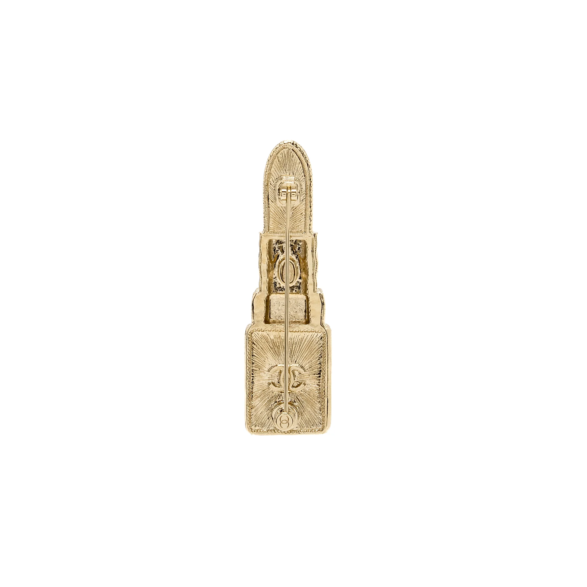 Chanel 22P Lipstick Brooch Crystal Light Gold Tone - Image 3