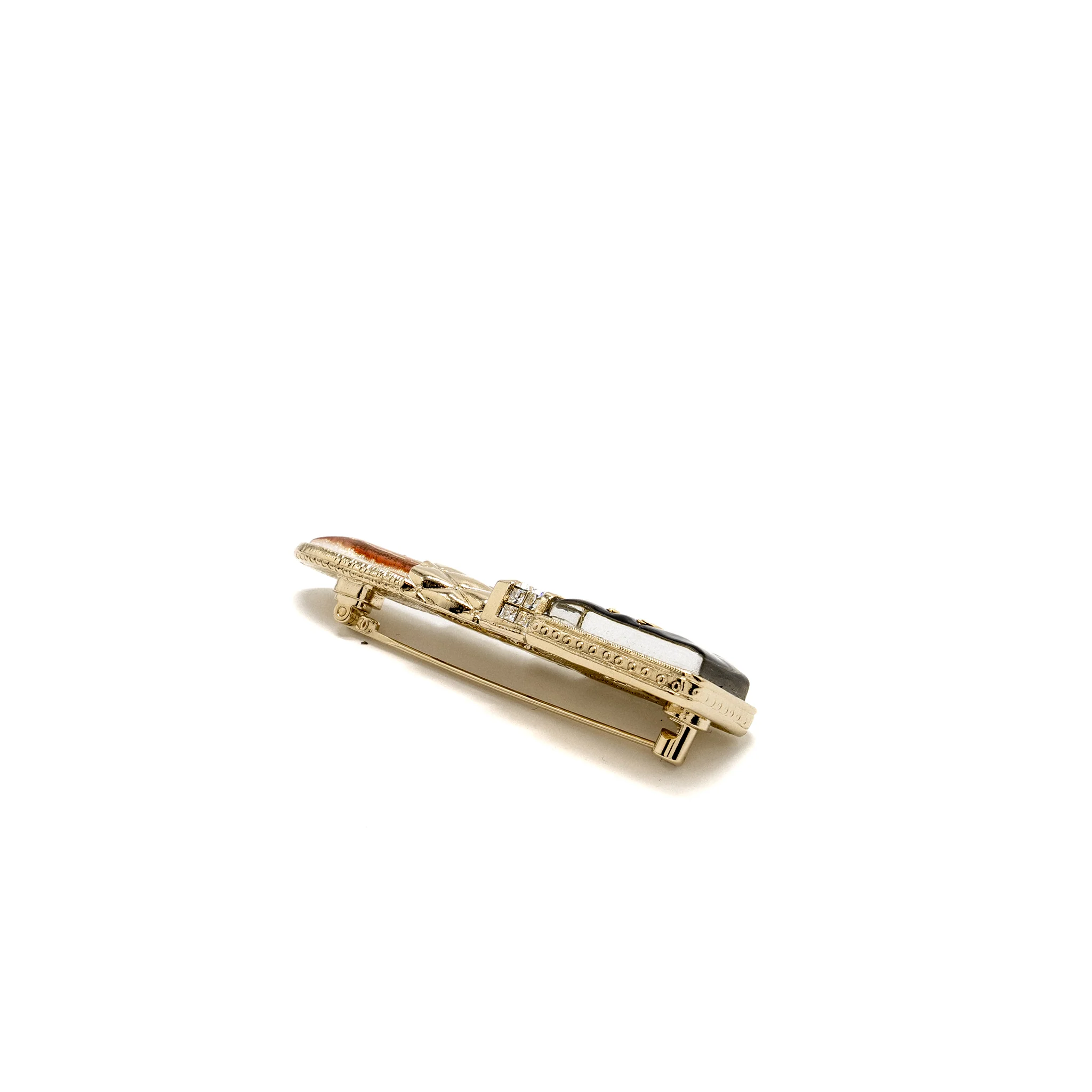 Chanel 22P Lipstick Brooch Crystal Light Gold Tone - Image 4