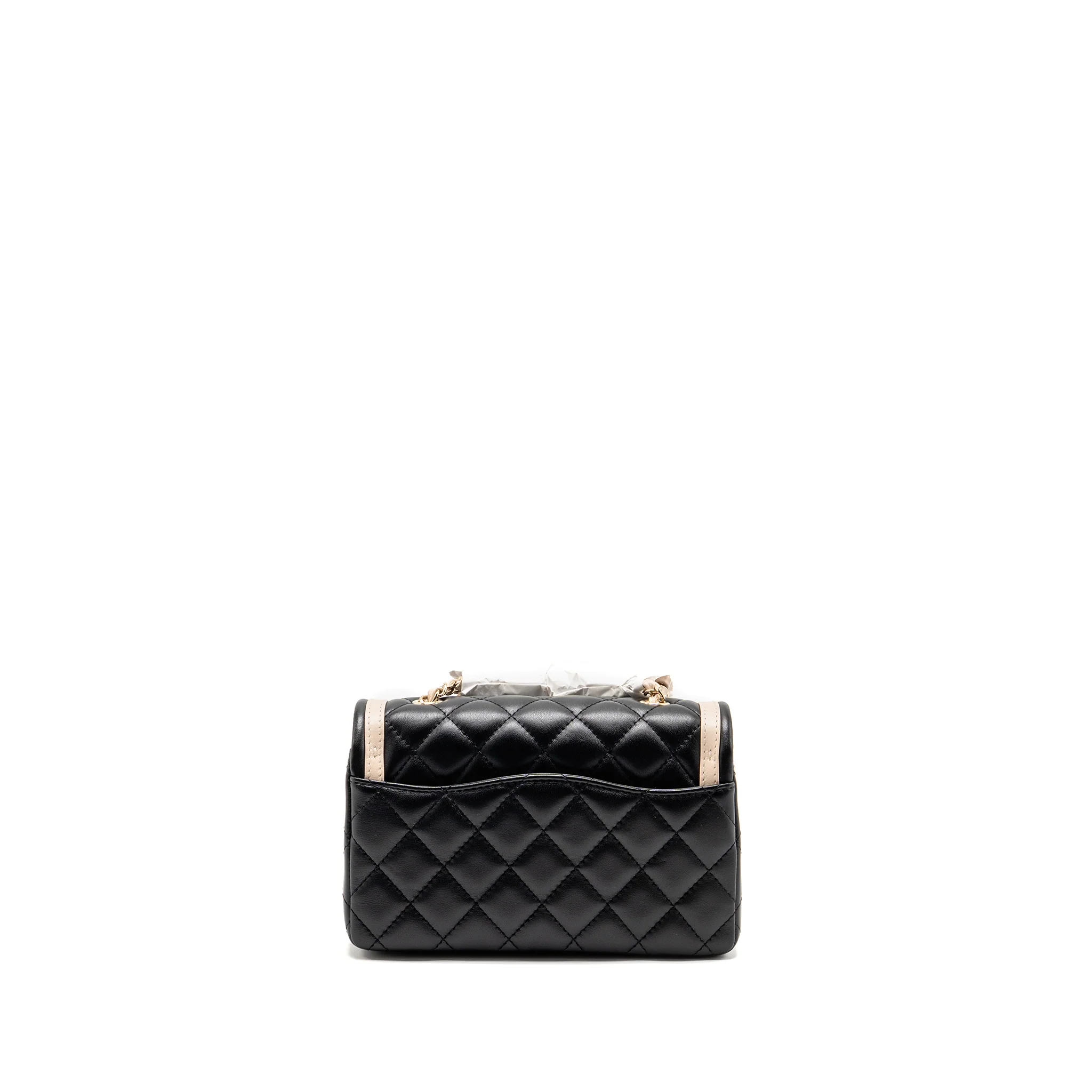 Chanel 23B Quilted Mini Rectangular Flap Bag Lambskin Black/Beige LGHW (Microchip) - Image 2