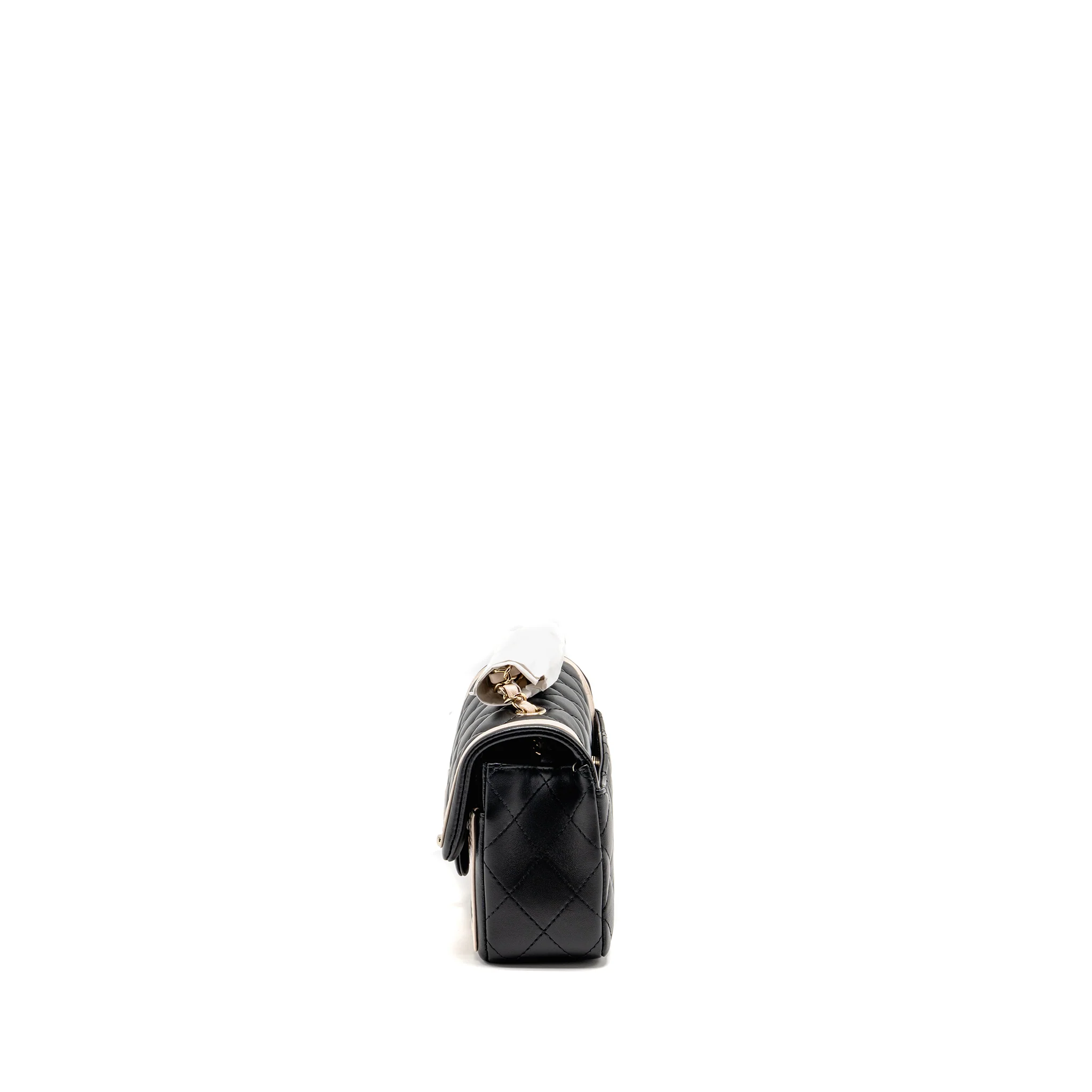 Chanel 23B Quilted Mini Rectangular Flap Bag Lambskin Black/Beige LGHW (Microchip) - Image 4