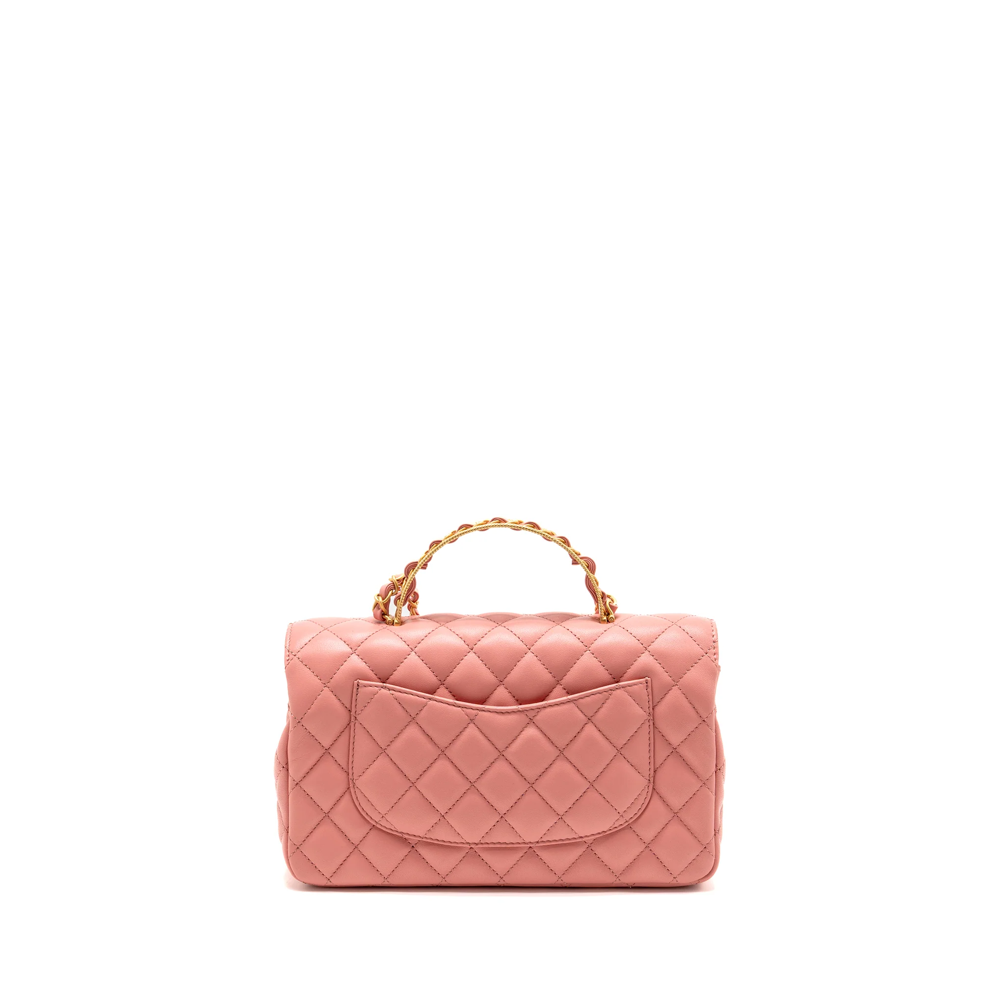 Chanel 23k detail top handle flap bag Lambskin pink GHW (microchip) - Image 2