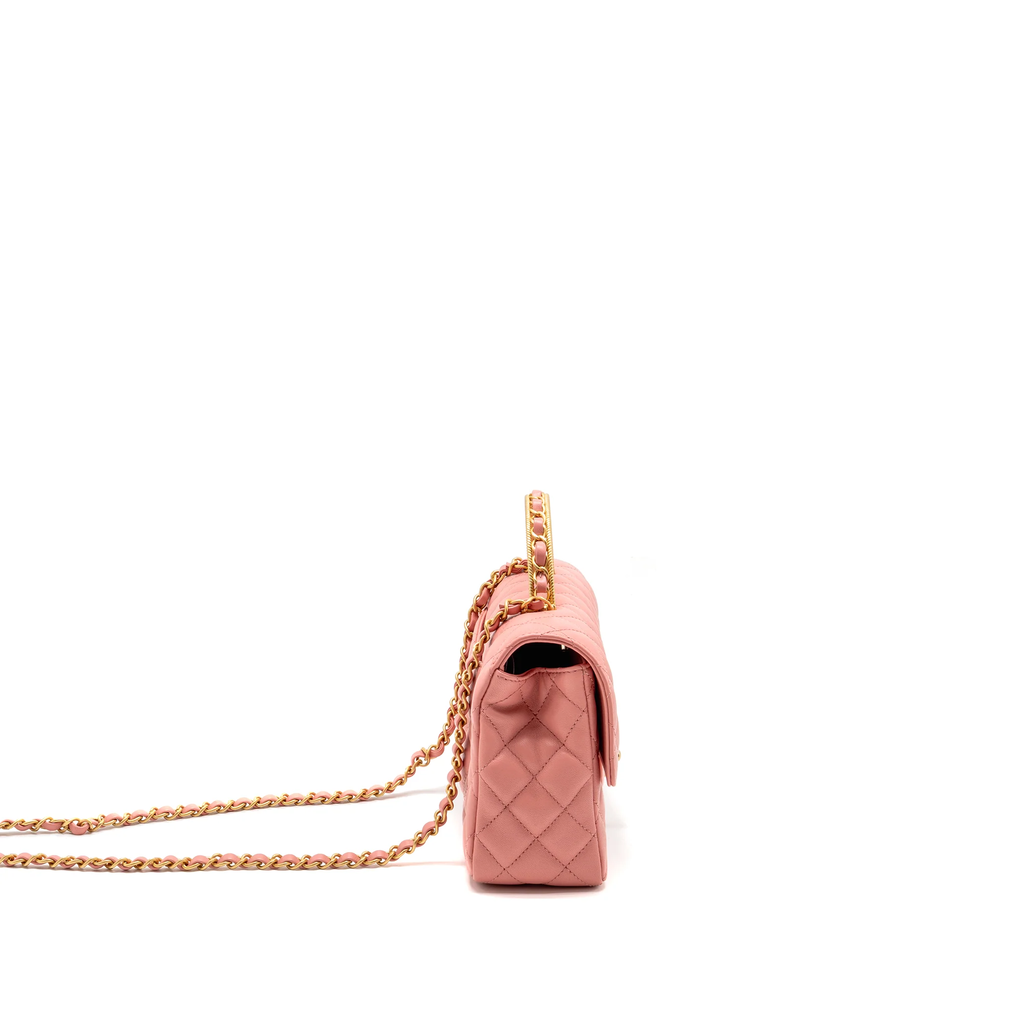 Chanel 23k detail top handle flap bag Lambskin pink GHW (microchip) - Image 3