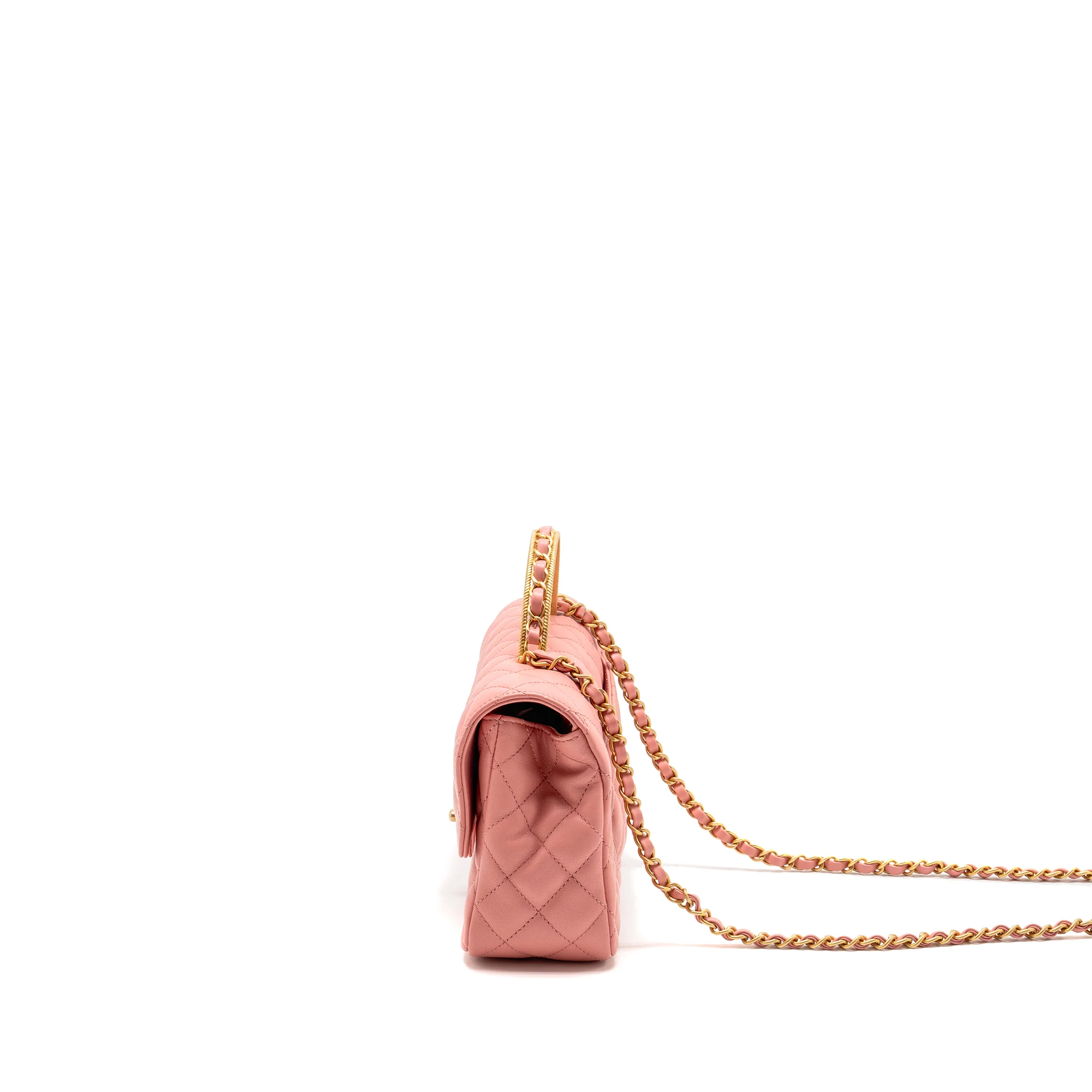 Chanel 23k detail top handle flap bag Lambskin pink GHW (microchip) - Image 4