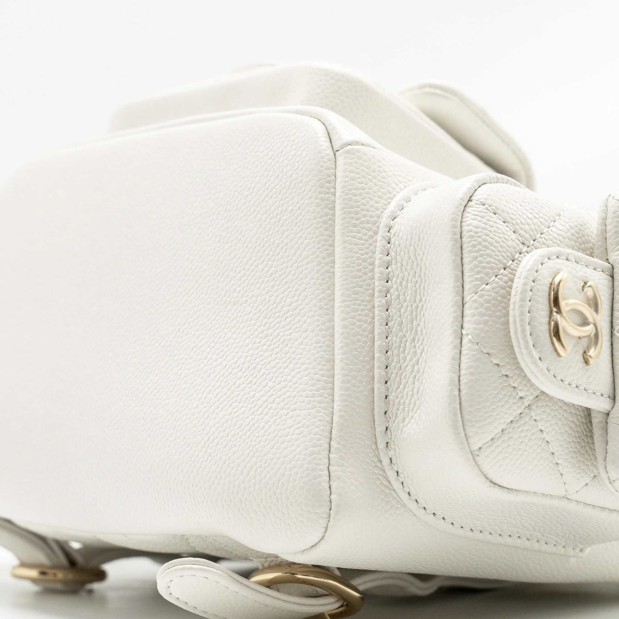 Chanel 23K Triple Pocket Mini Backpack Caviar White LGHW (Microchip) - Image 7