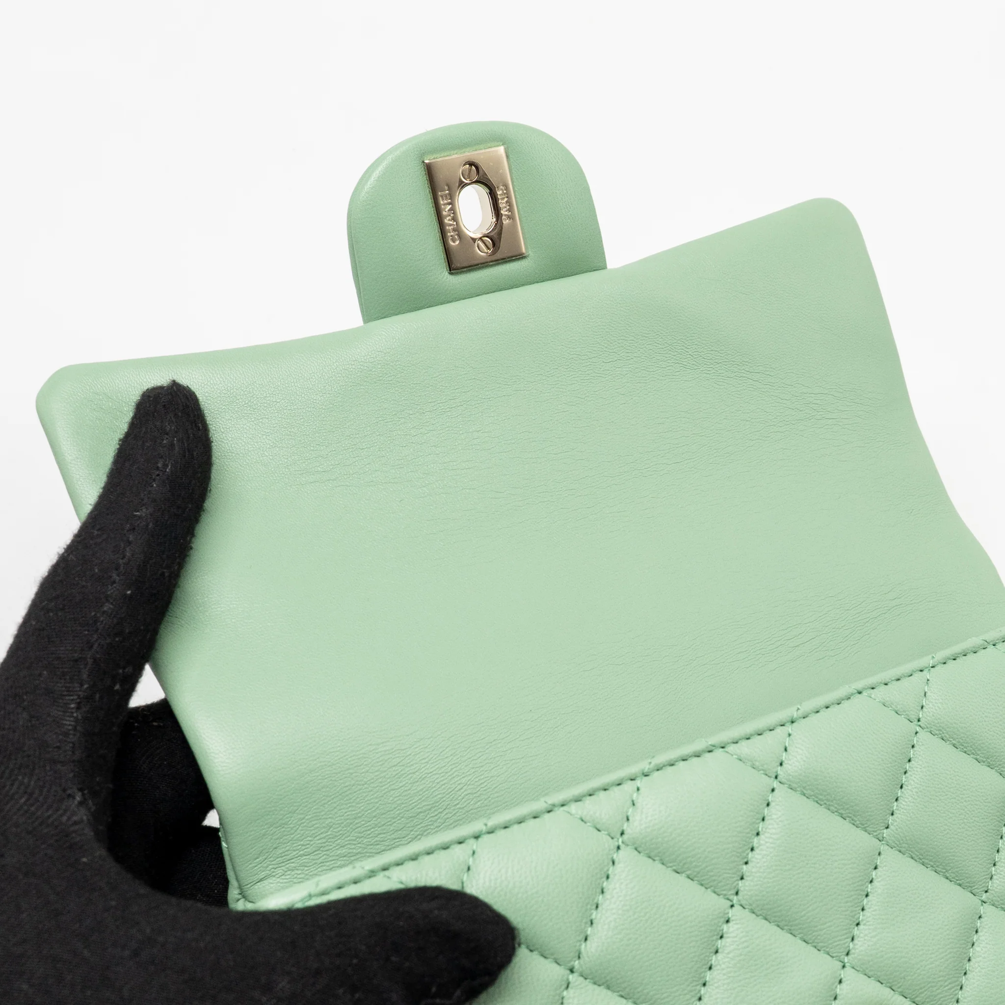 Chanel 23P Top Handle Mini Rectangular Lambskin Light Green LGHW (Microchip) - Image 15
