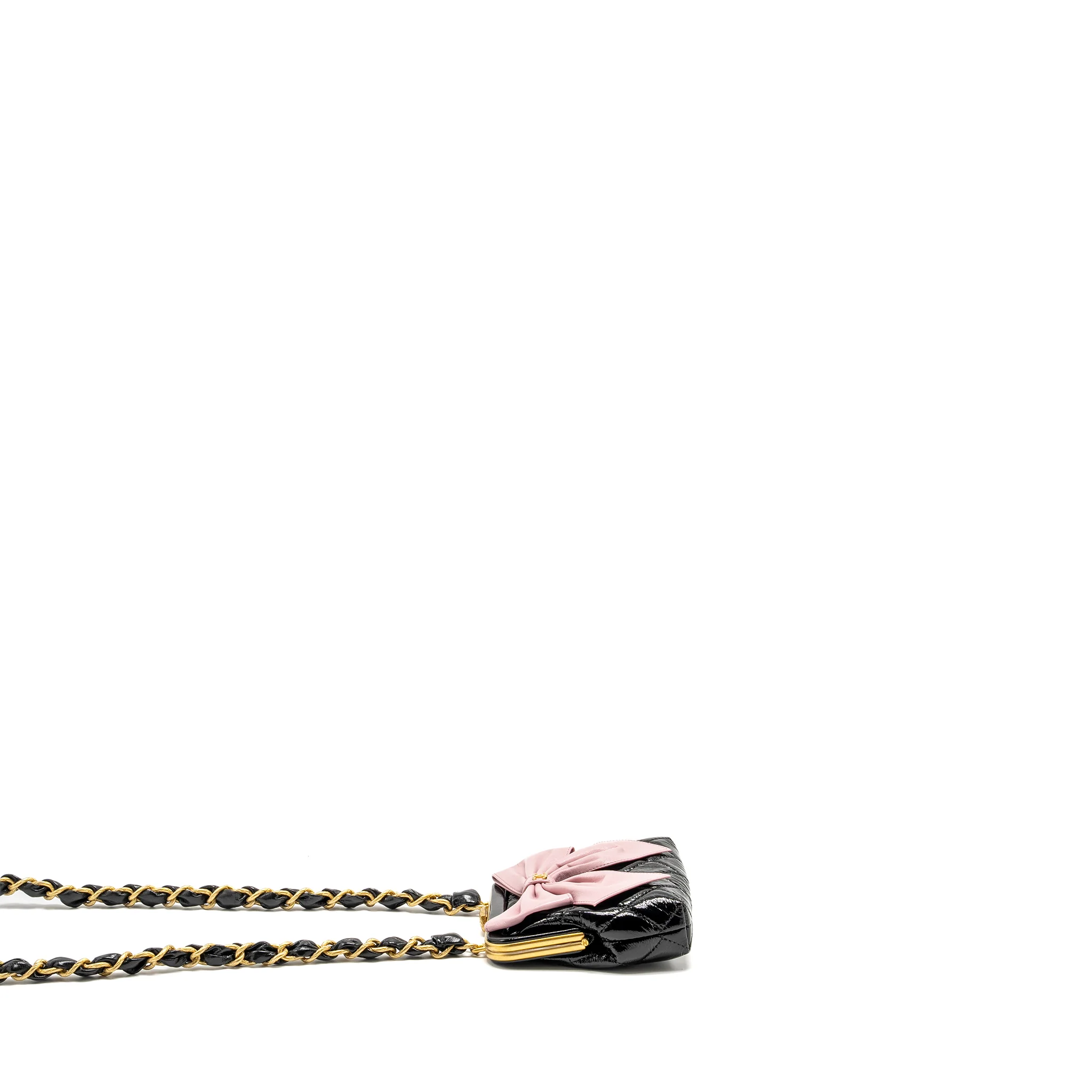 CHANEL 24A Bowknot Clutch With Chain Patent Crumpled lambskin/Shiny Lambskin Black/Pink GHW (Microchip) - Image 4