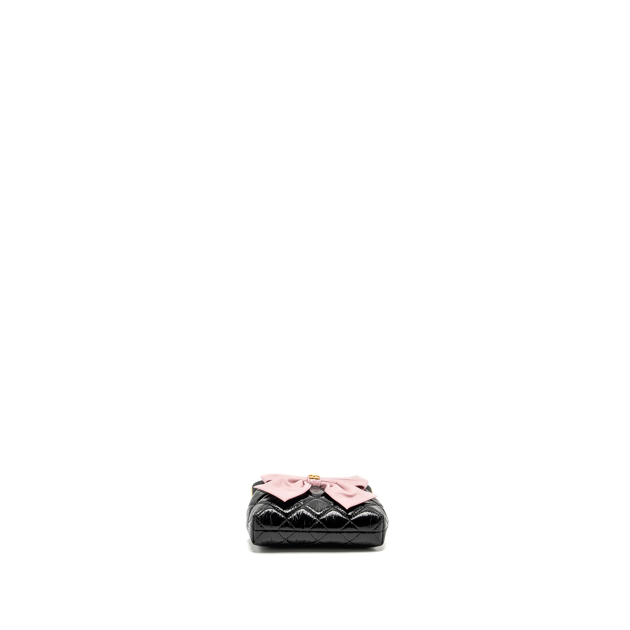 CHANEL 24A Bowknot Clutch With Chain Patent Crumpled lambskin/Shiny Lambskin Black/Pink GHW (Microchip) - Image 5