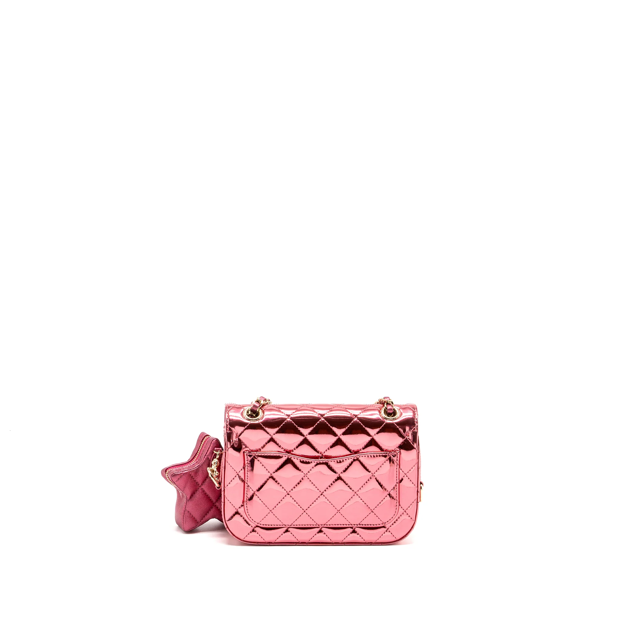 Chanel 24C Mini Flap Bag with Star Coin Purse Patent/Calfskin Metallic Pink LGHW (Microchip) - Image 2