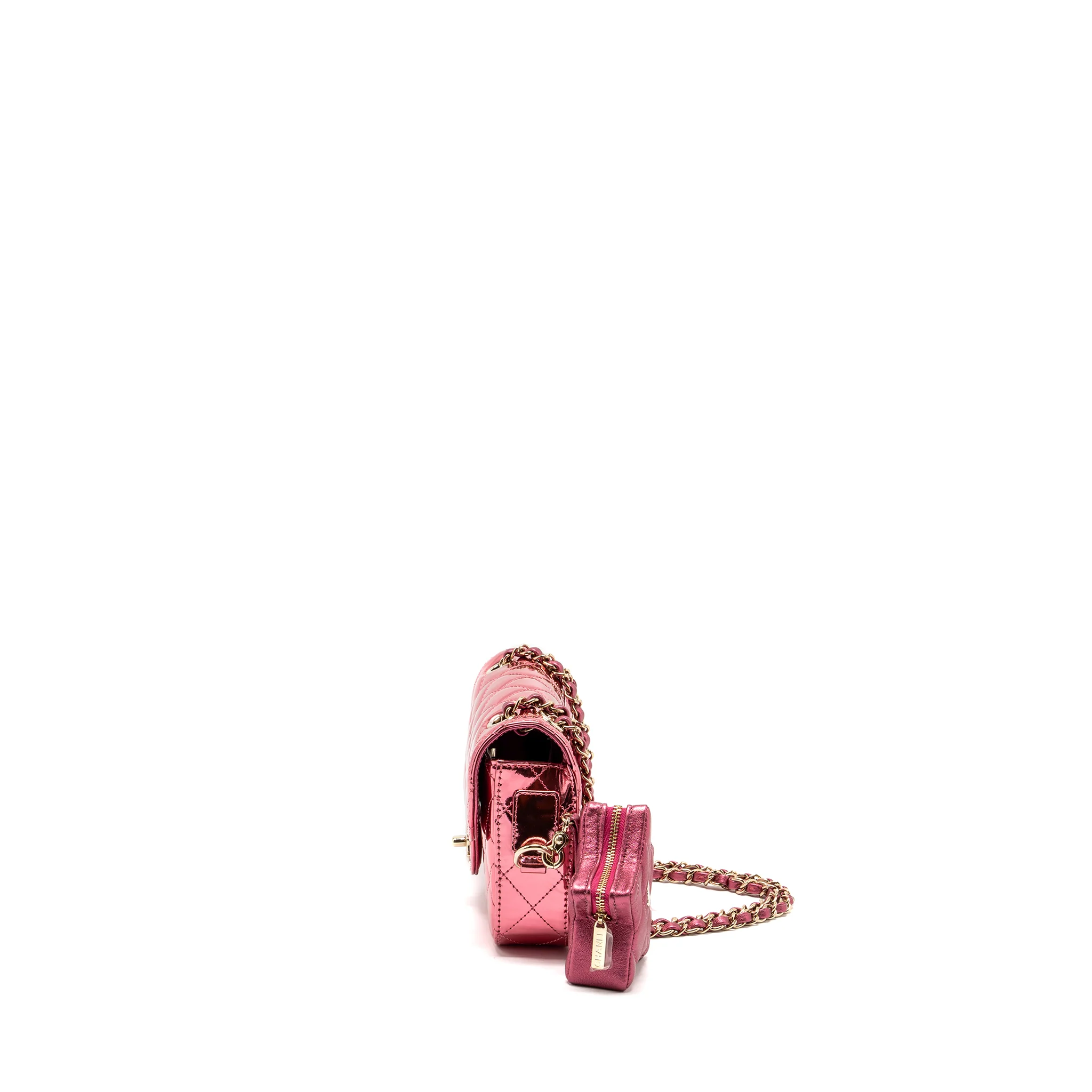 Chanel 24C Mini Flap Bag with Star Coin Purse Patent/Calfskin Metallic Pink LGHW (Microchip) - Image 4