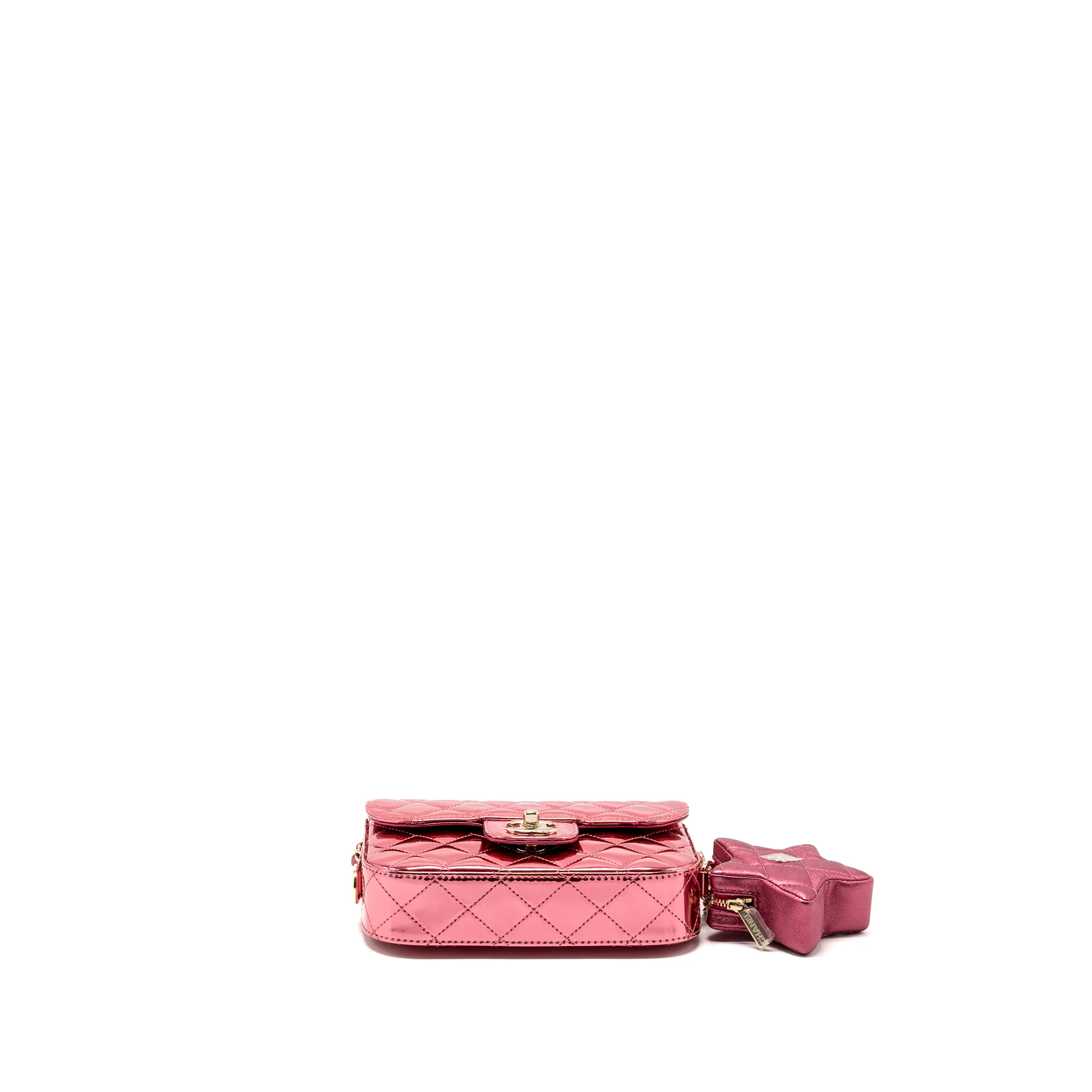 Chanel 24C Mini Flap Bag with Star Coin Purse Patent/Calfskin Metallic Pink LGHW (Microchip) - Image 5