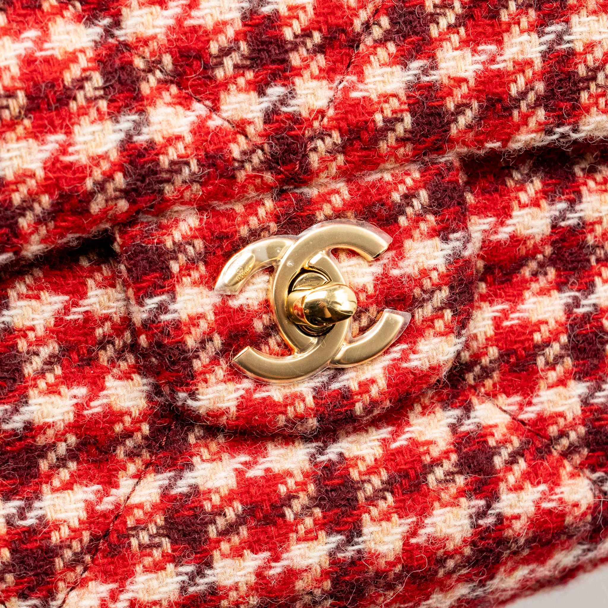 Chanel 24n Grand Sac Hobo Bag Houndstooth Tweed Red GHW (microchip) - Image 13