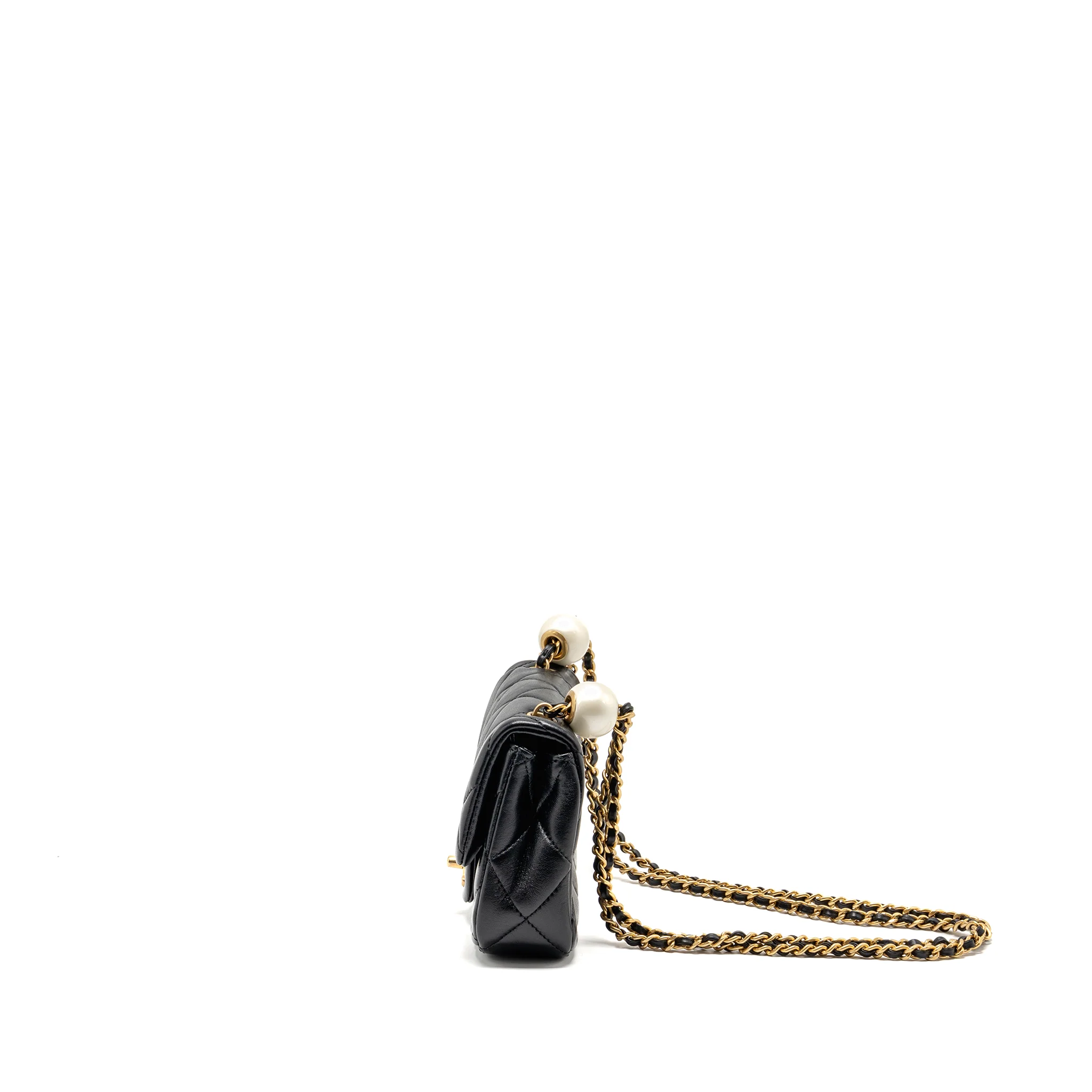 Chanel 24s Pearl Adjustable Chain Mini Flap Bag Lambskin Black GHW (microchip) - Image 4