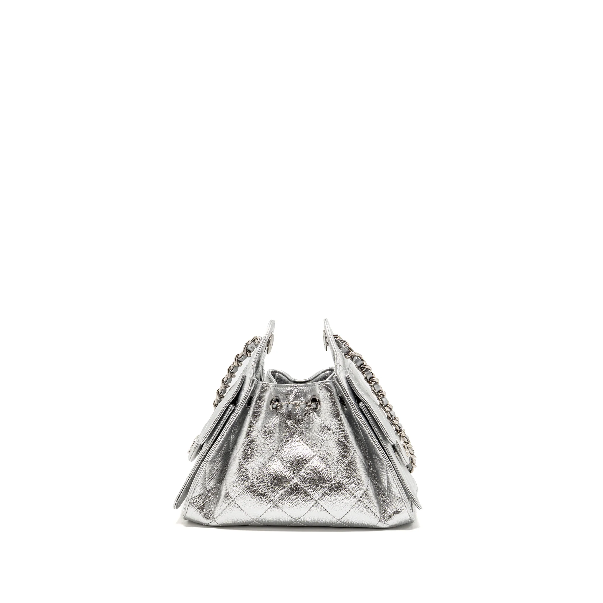 Chanel Mini 25 Bag Metallic Grained Calfskin Silver SHW (Microchip) - Image 2