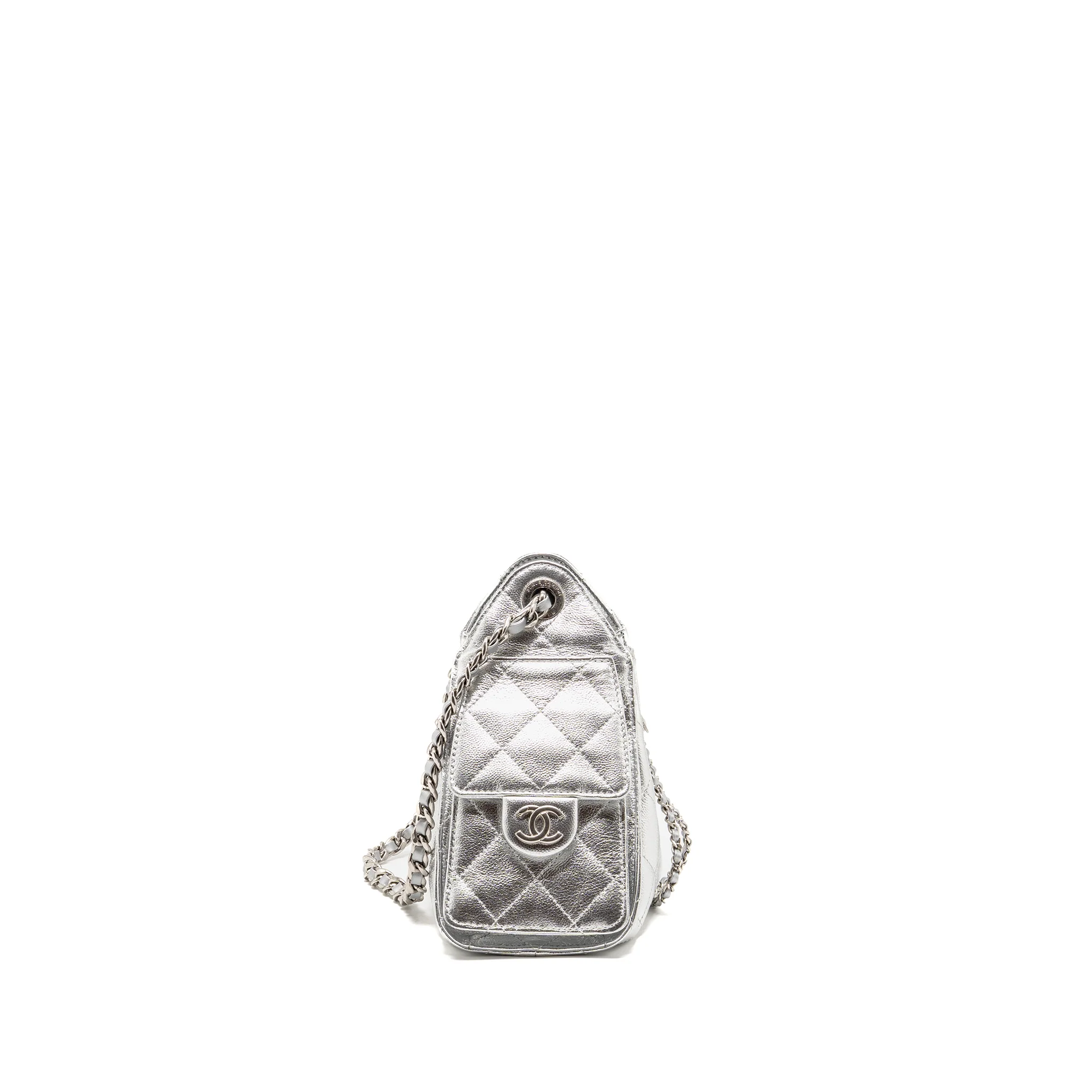 Chanel Mini 25 Bag Metallic Grained Calfskin Silver SHW (Microchip) - Image 3