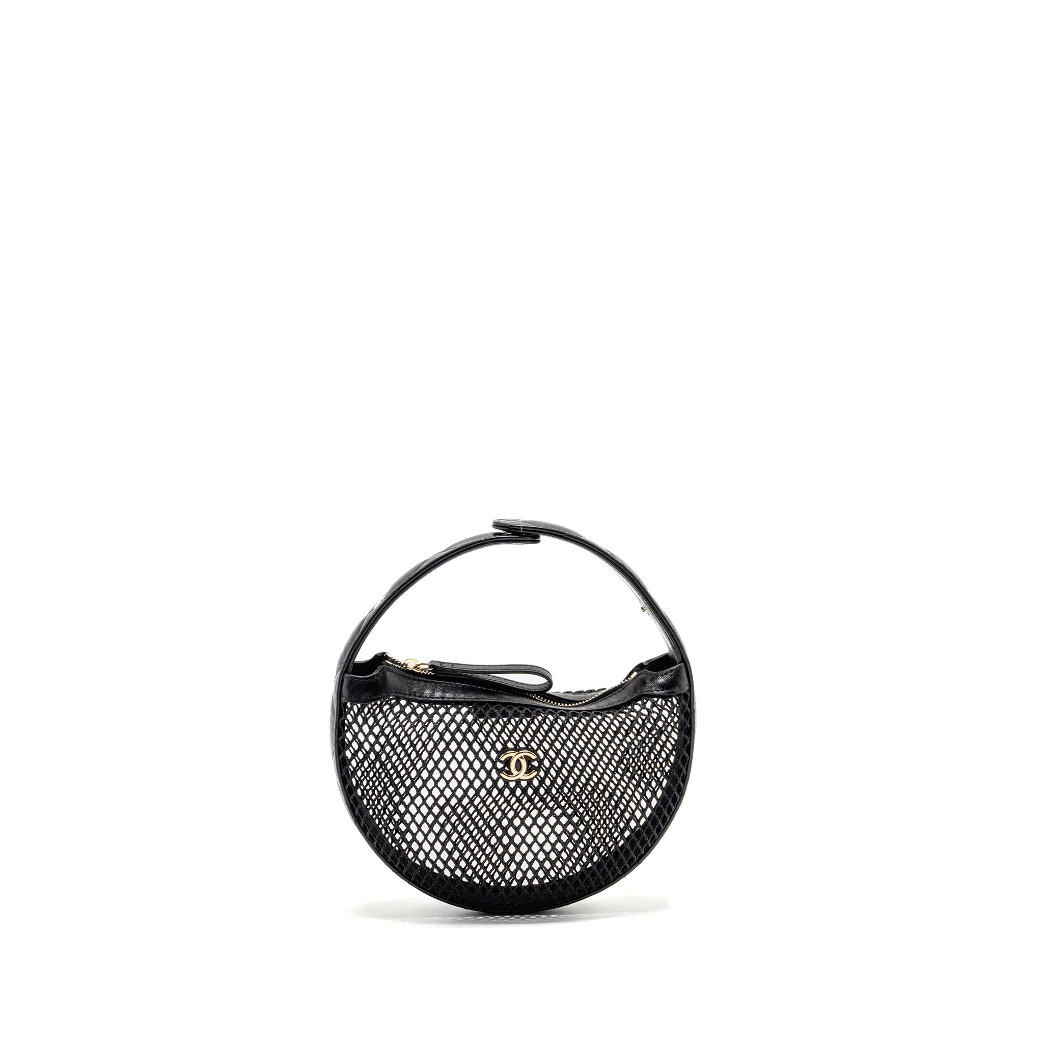 Chanel 25S half moon clutch mesh/ lambskin black LGHW (microchip)