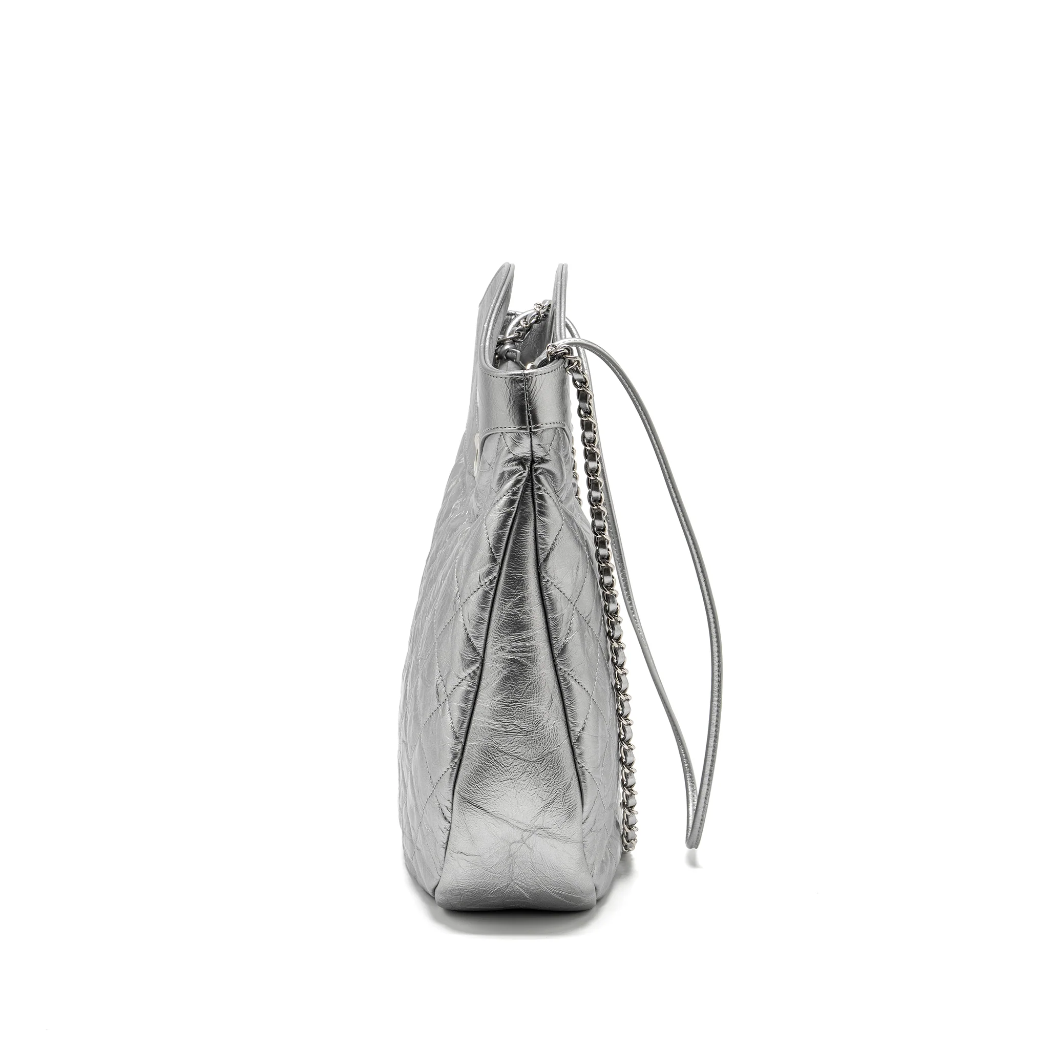 Chanel 31 BAG Quilted Crumpled Calfskin Metallic Silver SHW - Image 4