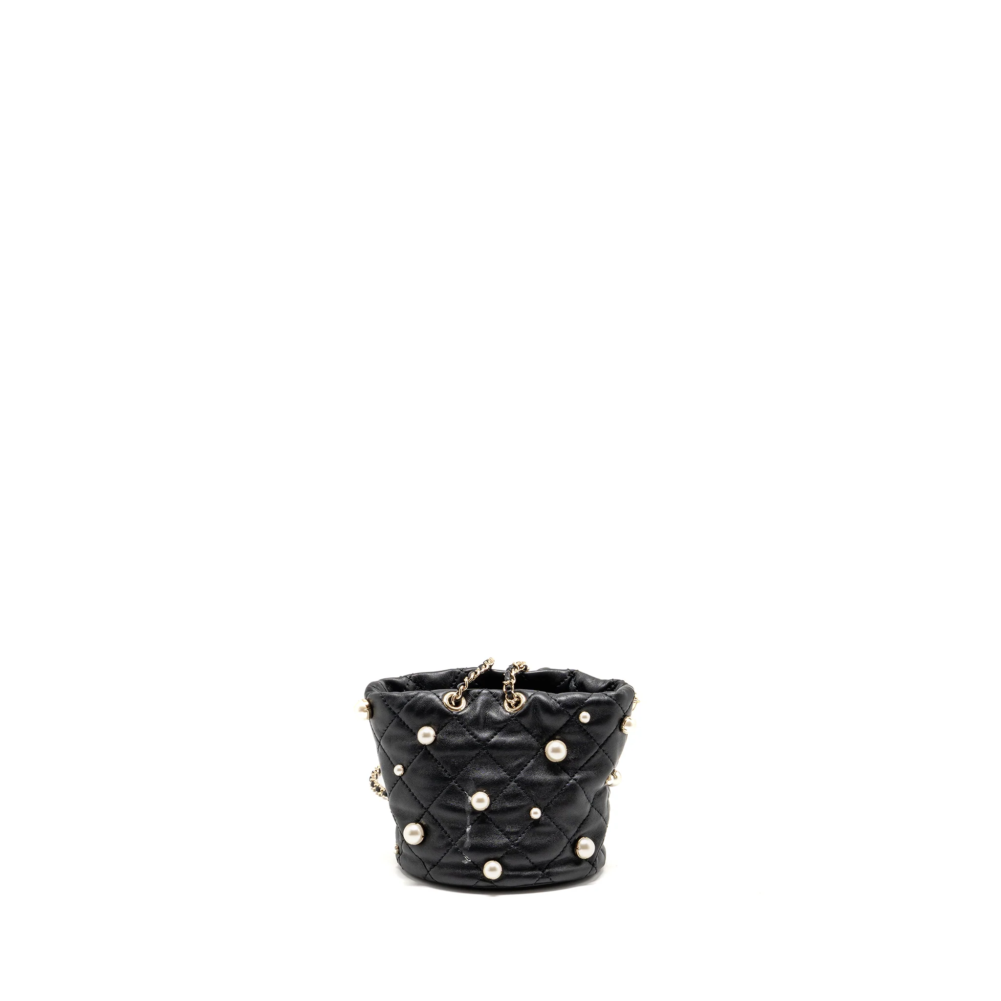 Chanel About Pearls Quilted Drawstring Bucket Bag Lambskin Black LGHW - Image 2