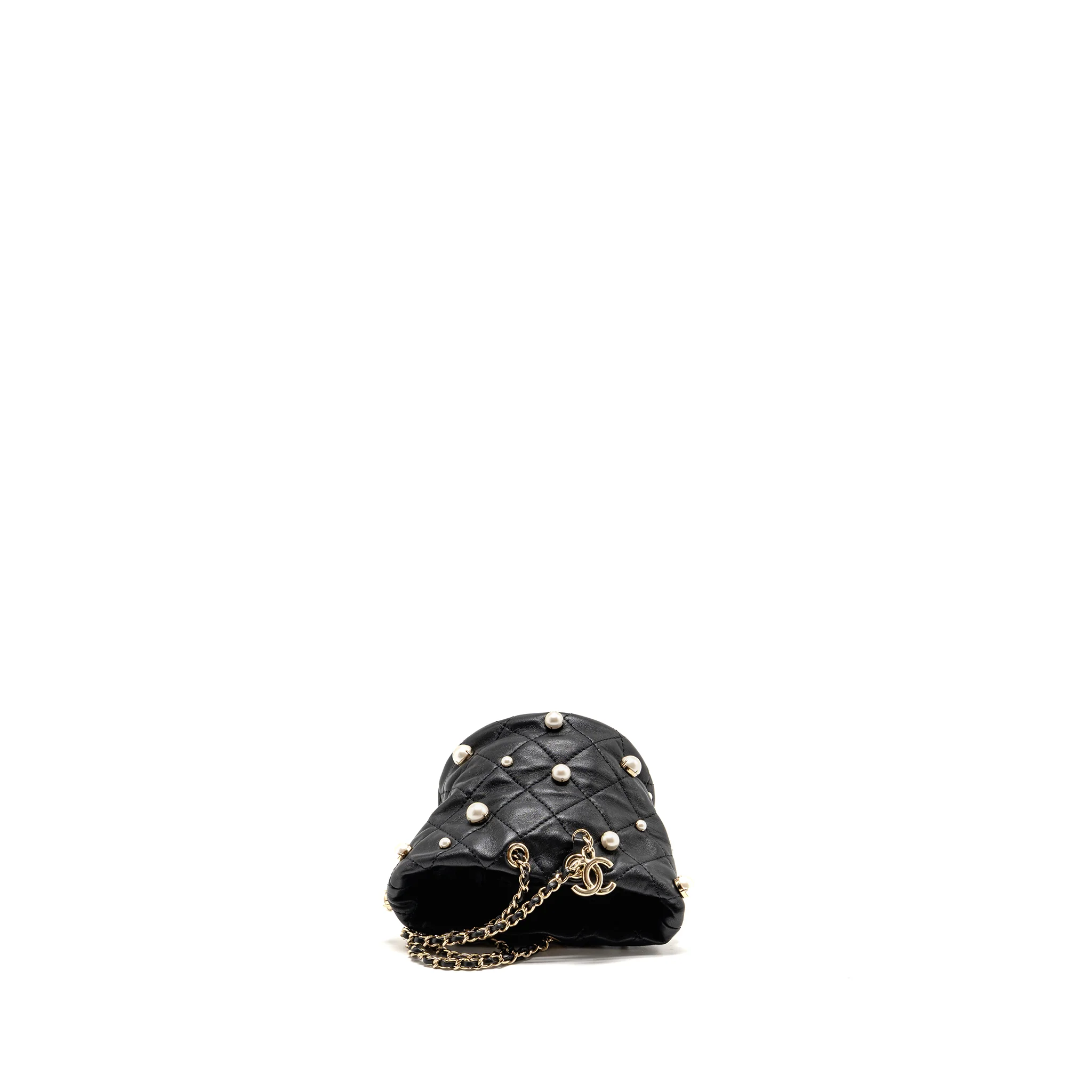 Chanel About Pearls Quilted Drawstring Bucket Bag Lambskin Black LGHW - Image 5