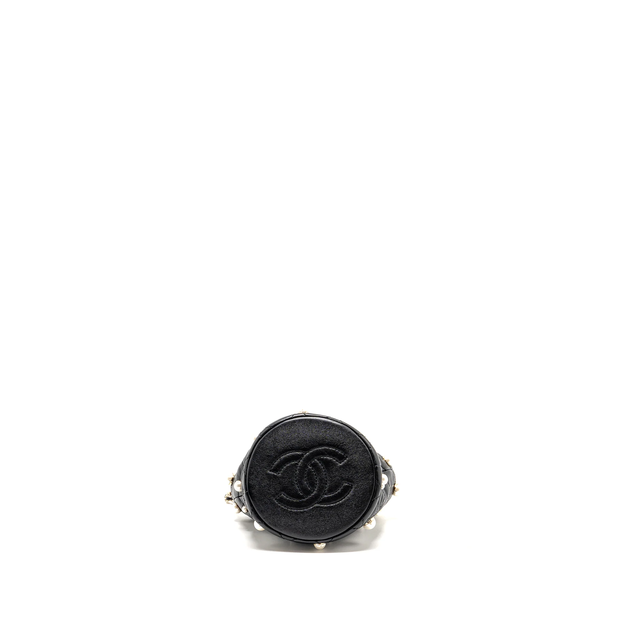 Chanel About Pearls Quilted Drawstring Bucket Bag Lambskin Black LGHW - Image 6