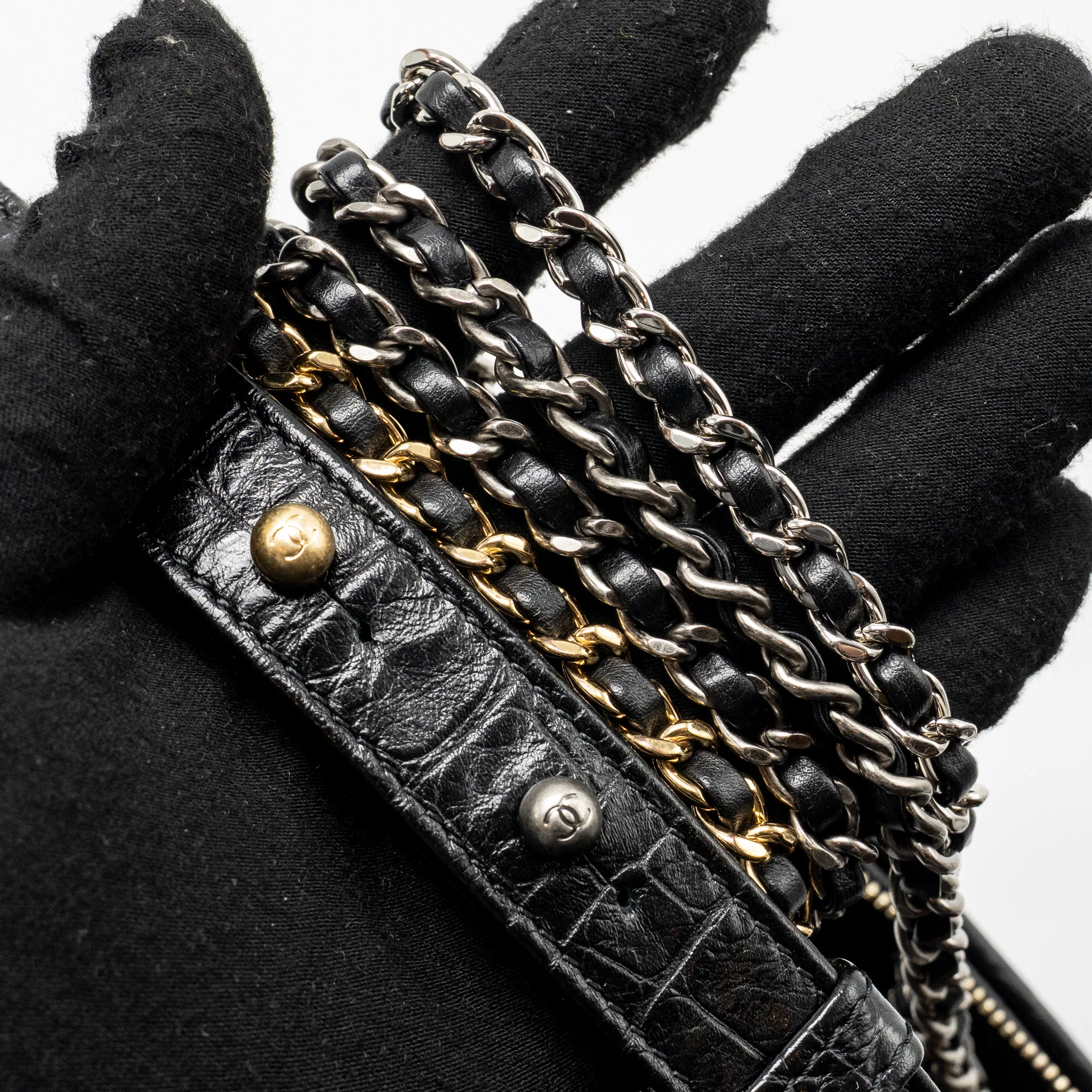Chanel Small Gabrielle Hobo Bag with Top Handle Croc-Embossed Calfskin Black Multicoloured Hardware - Image 19