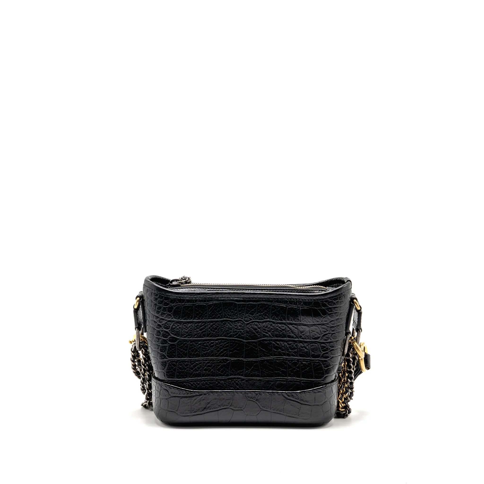 Chanel Small Gabrielle Hobo Bag with Top Handle Croc-Embossed Calfskin Black Multicoloured Hardware - Image 2