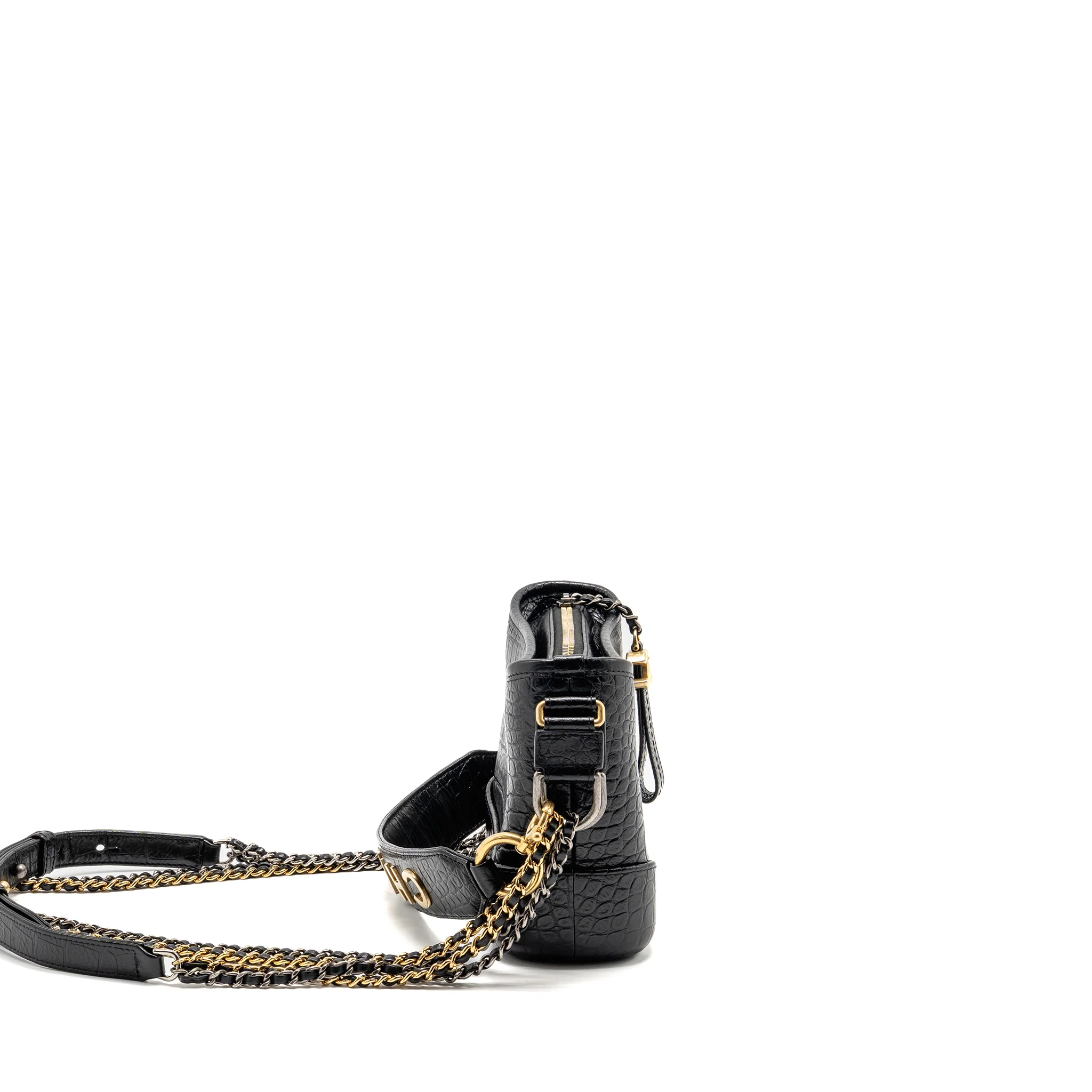 Chanel Small Gabrielle Hobo Bag with Top Handle Croc-Embossed Calfskin Black Multicoloured Hardware - Image 3