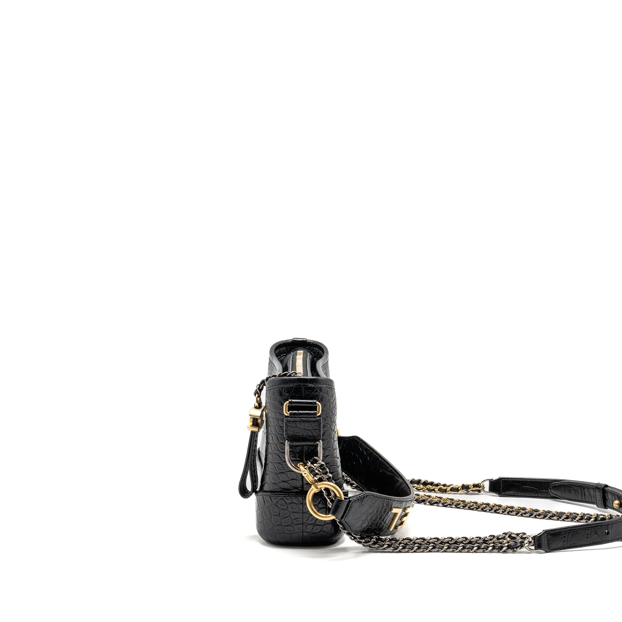 Chanel Small Gabrielle Hobo Bag with Top Handle Croc-Embossed Calfskin Black Multicoloured Hardware - Image 4