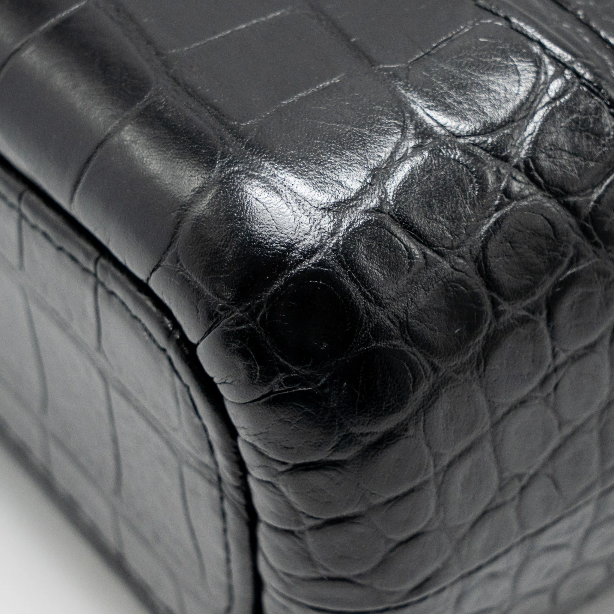 Chanel Small Gabrielle Hobo Bag with Top Handle Croc-Embossed Calfskin Black Multicoloured Hardware - Image 9