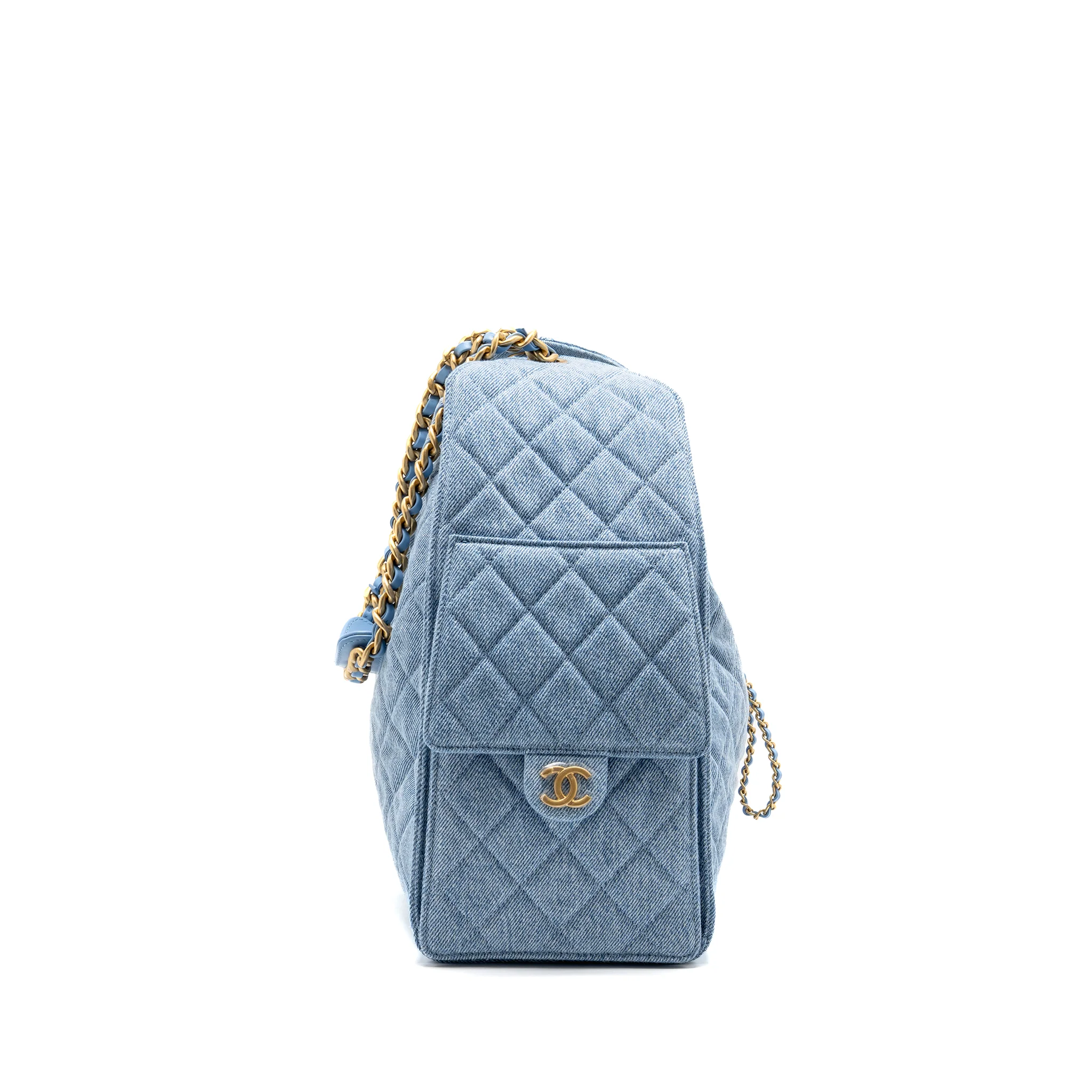 Chanel 25 Medium Handbag Washed Denim Blue GHW (Microchip) - Image 4