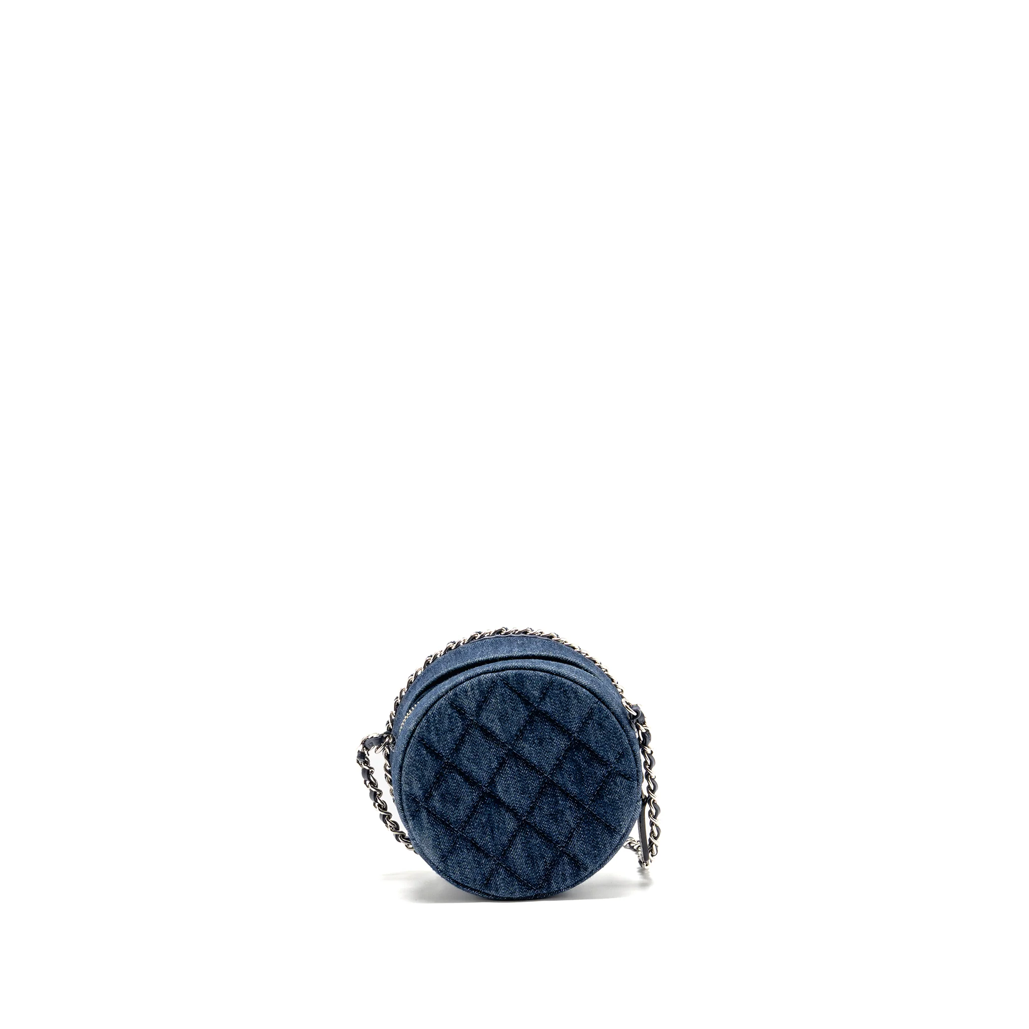 Chanel CC Quilted Round Clutch with Chain Denim Dark Blue SHW - Image 2