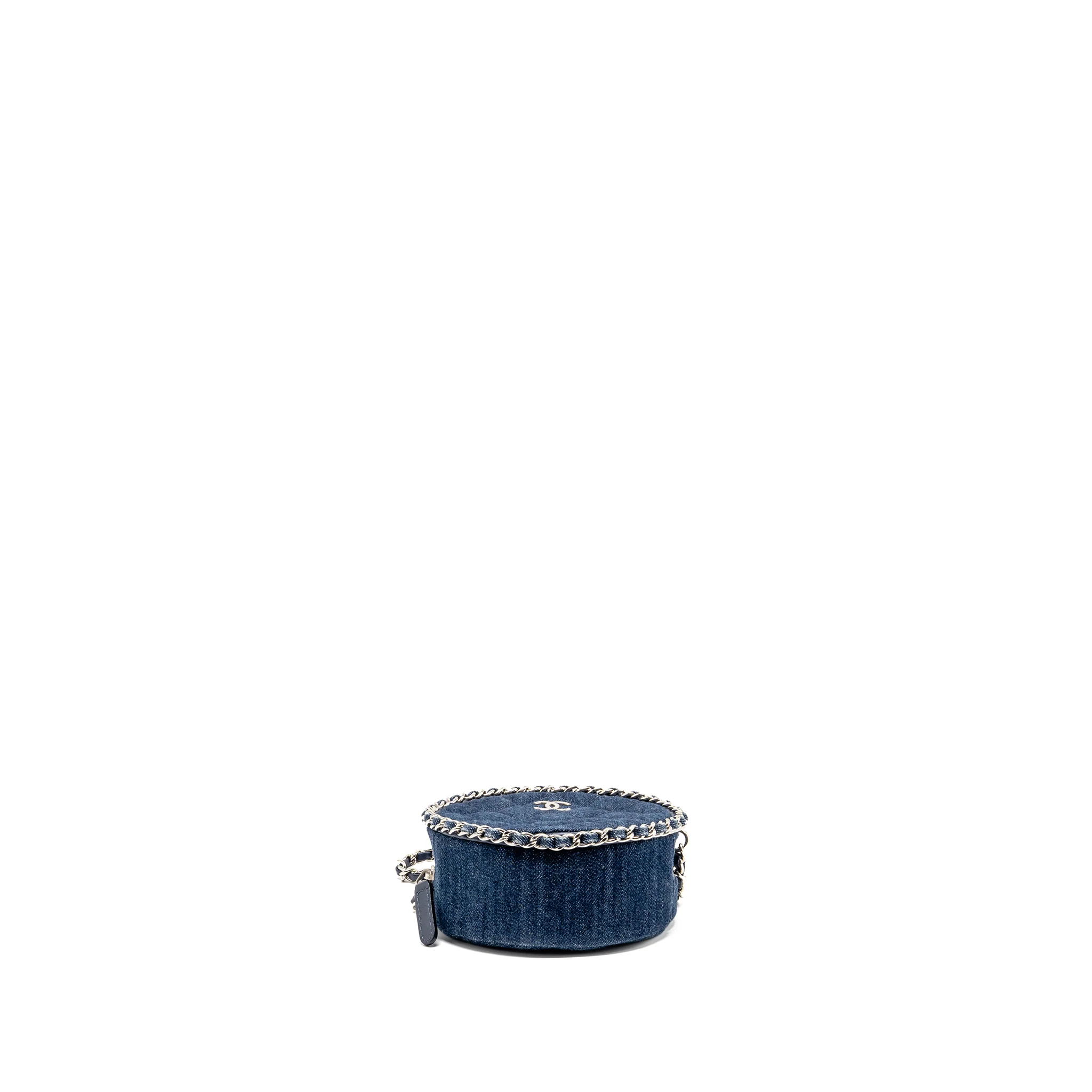 Chanel CC Quilted Round Clutch with Chain Denim Dark Blue SHW - Image 5