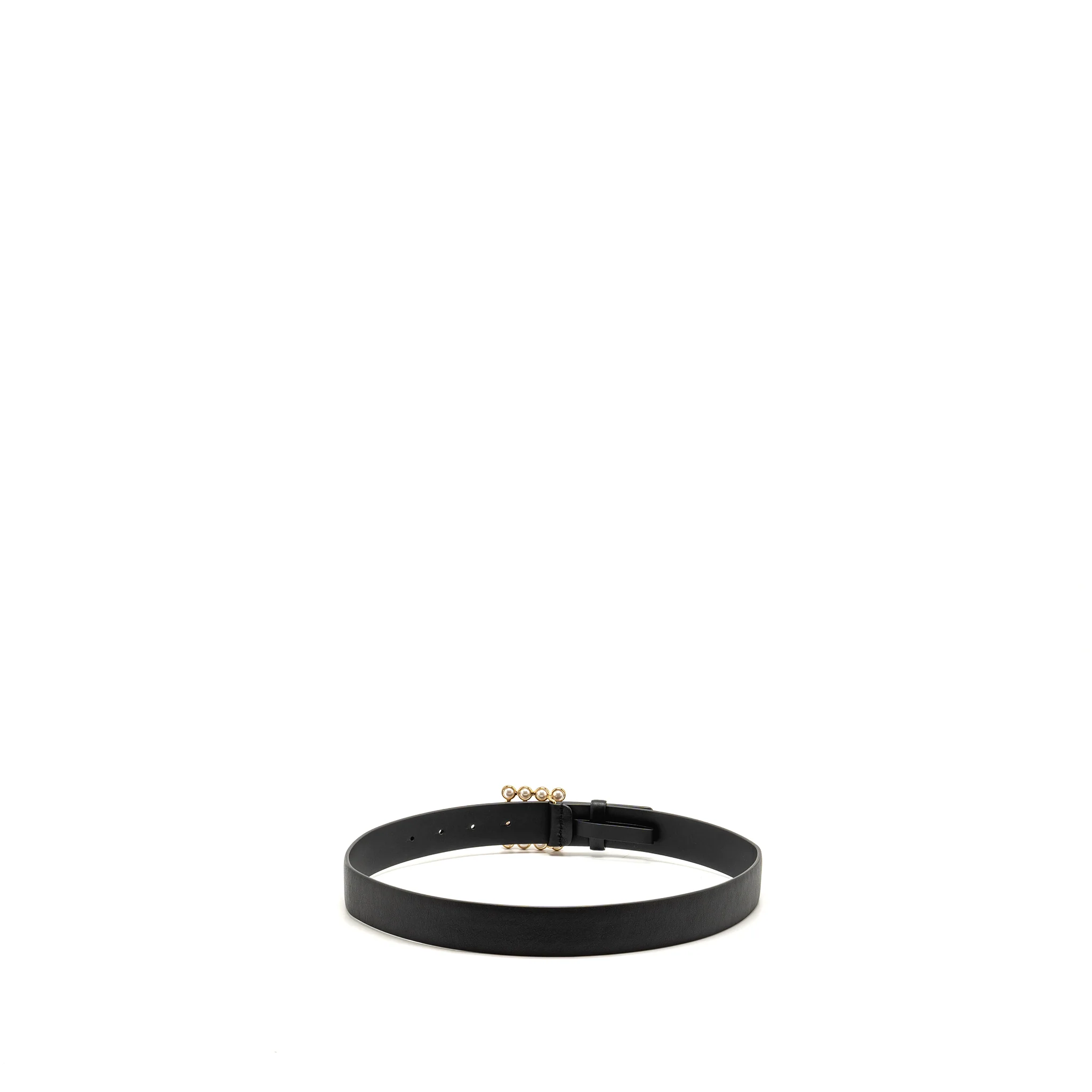 Chanel size 75 Square Pearl& CC logo buckle Belt Leather Black GHW - Image 2