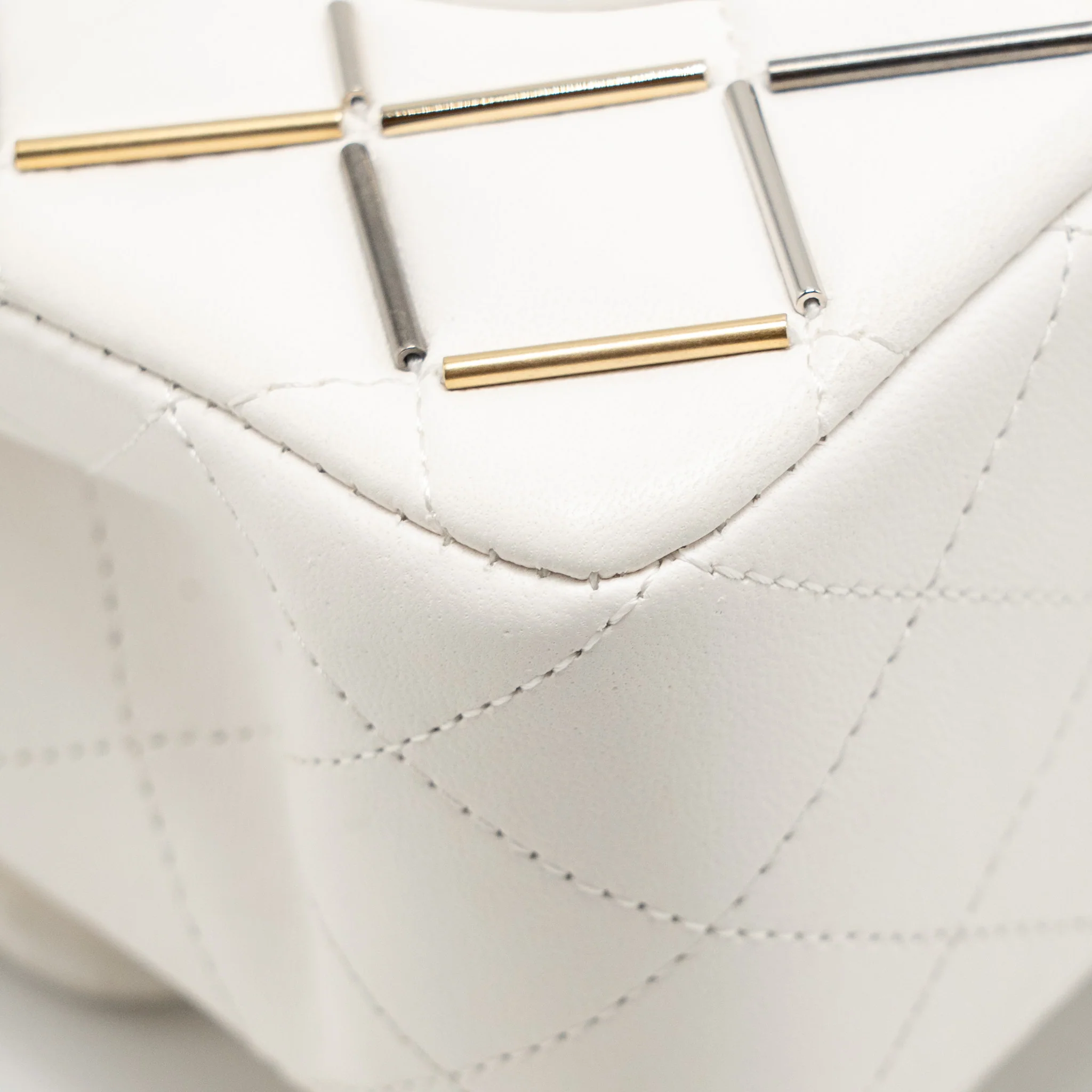 Chanel Bicolor Metal Small Classic Double Flap Bag Lambskin White Mulitcolour Hardware - Image 11