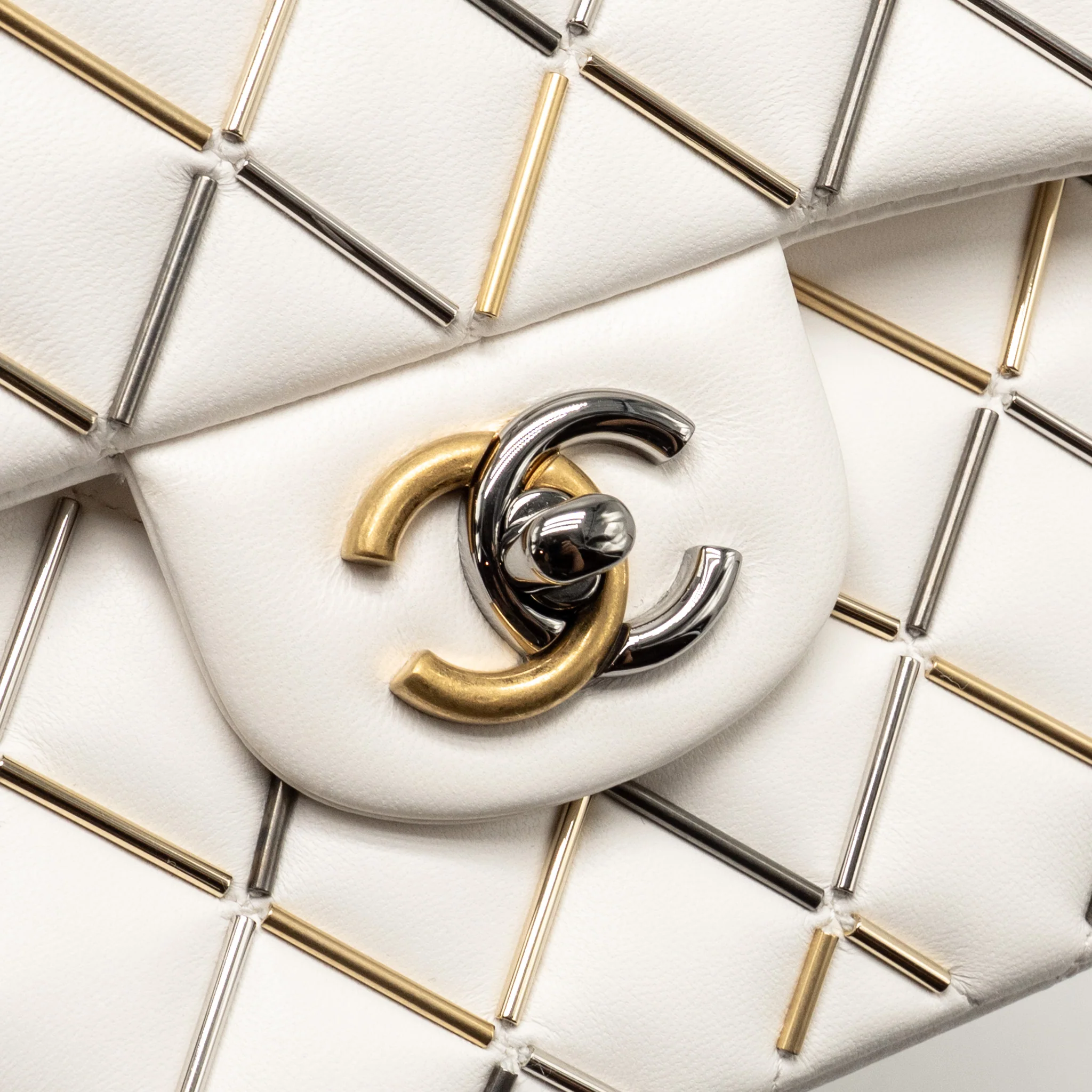 Chanel Bicolor Metal Small Classic Double Flap Bag Lambskin White Mulitcolour Hardware - Image 12