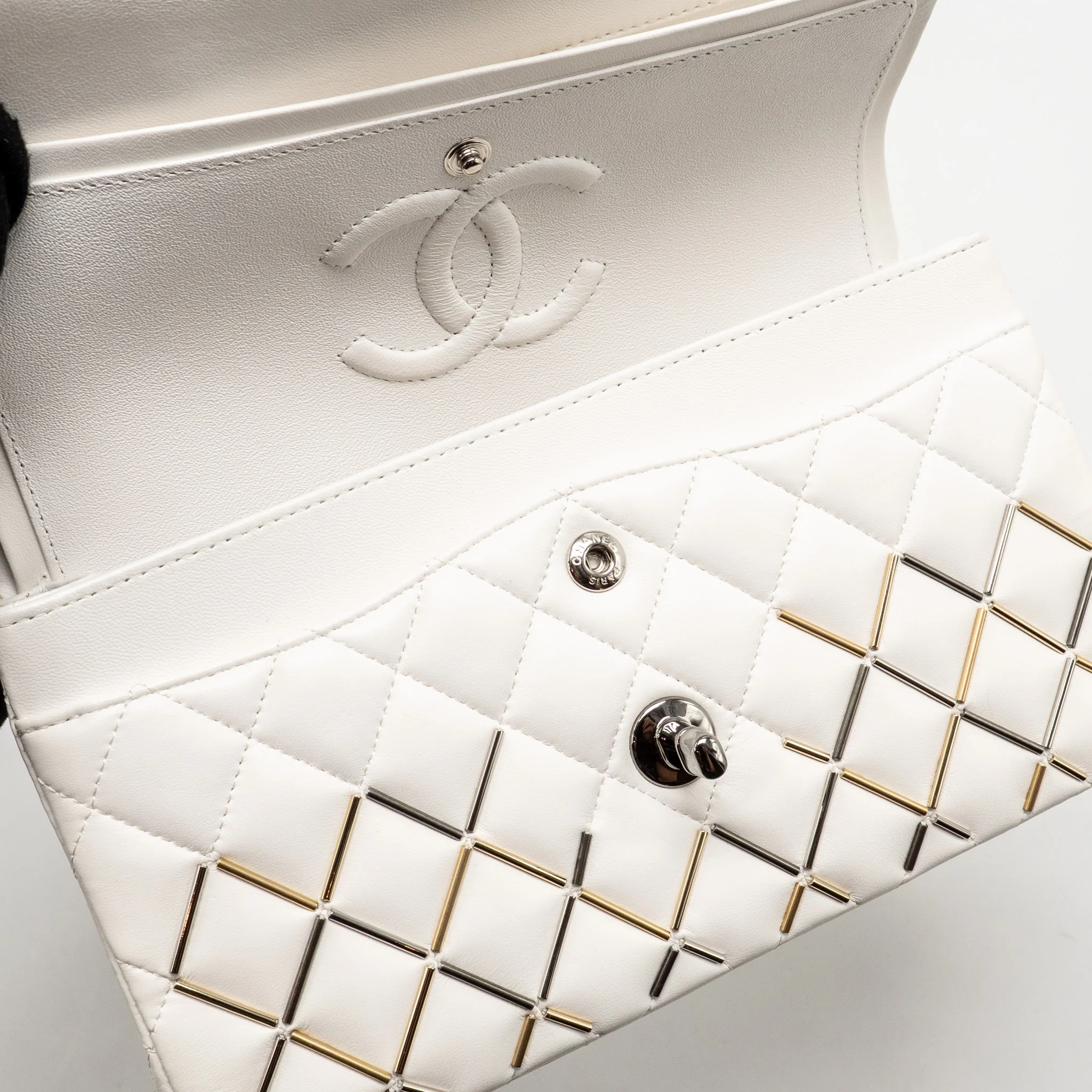 Chanel Bicolor Metal Small Classic Double Flap Bag Lambskin White Mulitcolour Hardware - Image 15