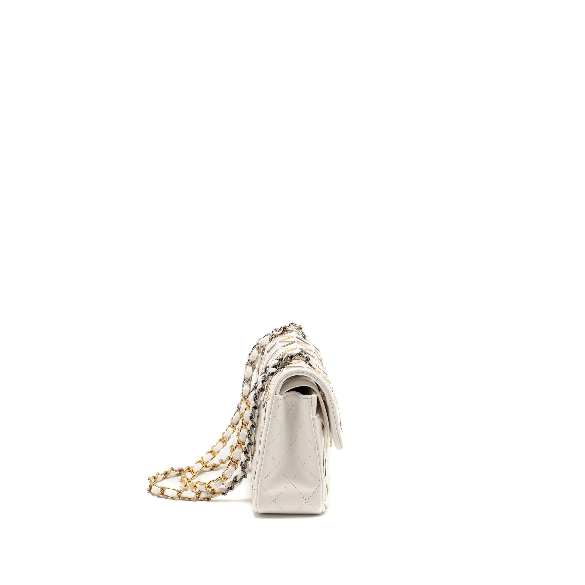Chanel Bicolor Metal Small Classic Double Flap Bag Lambskin White Mulitcolour Hardware - Image 3