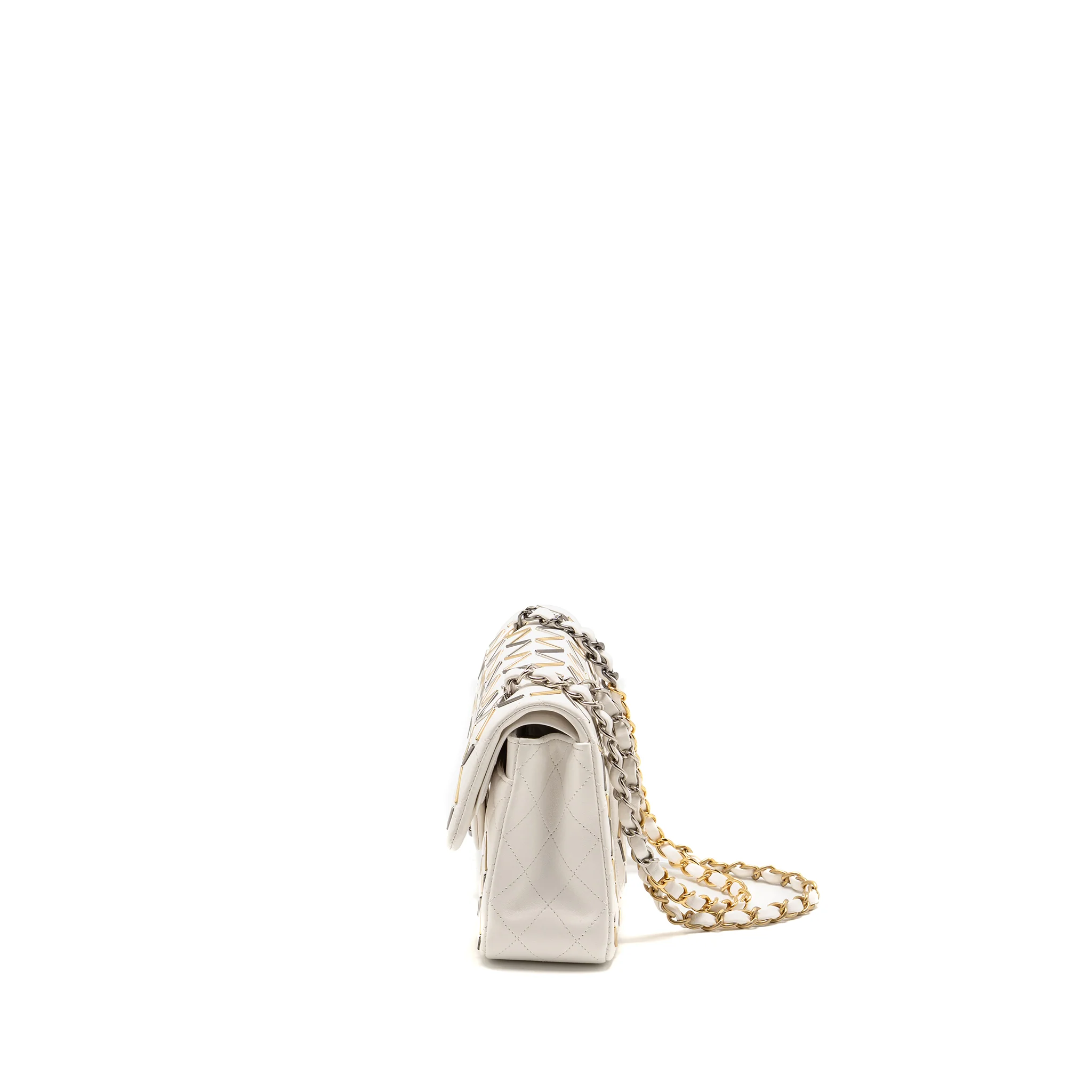 Chanel Bicolor Metal Small Classic Double Flap Bag Lambskin White Mulitcolour Hardware - Image 4