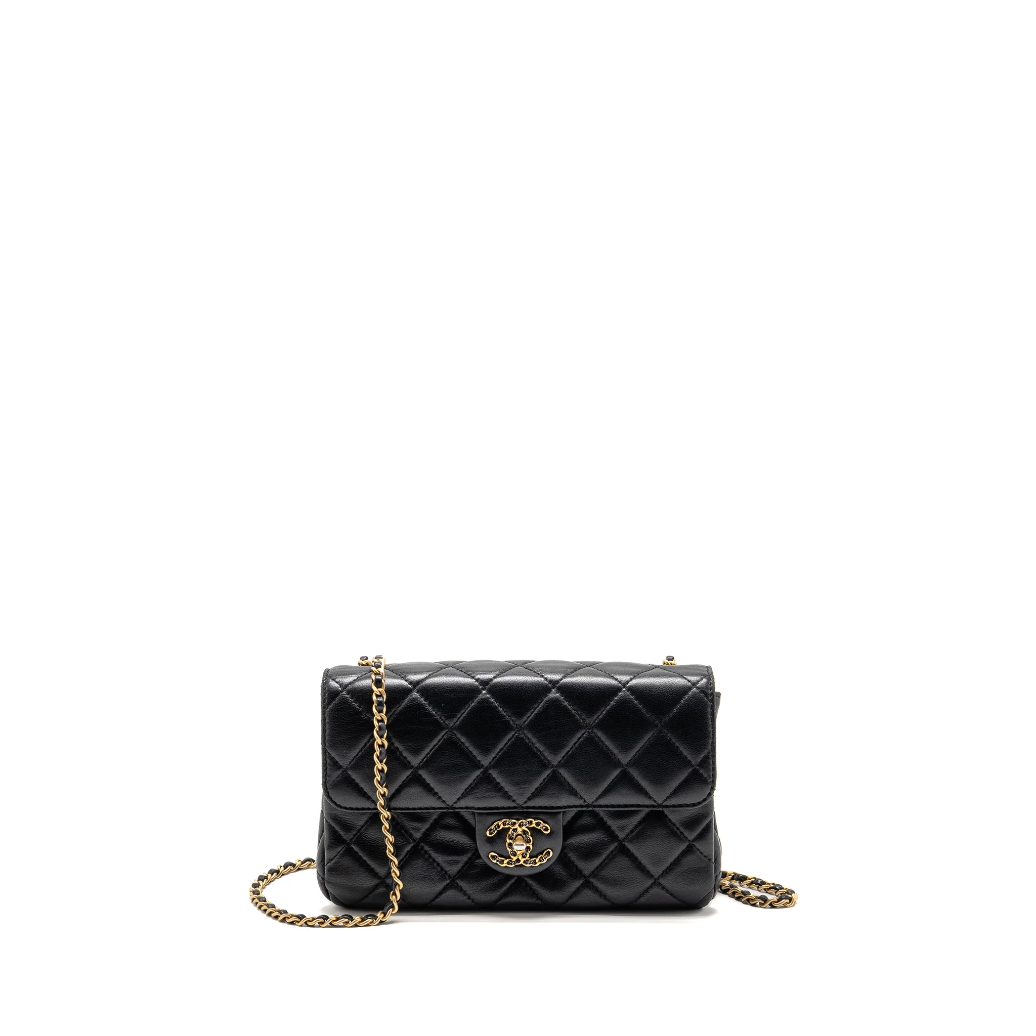 Chanel 22C Detailed CC Flap Bag with Chain Crumpled Lambskin Black GHW (Microchip)