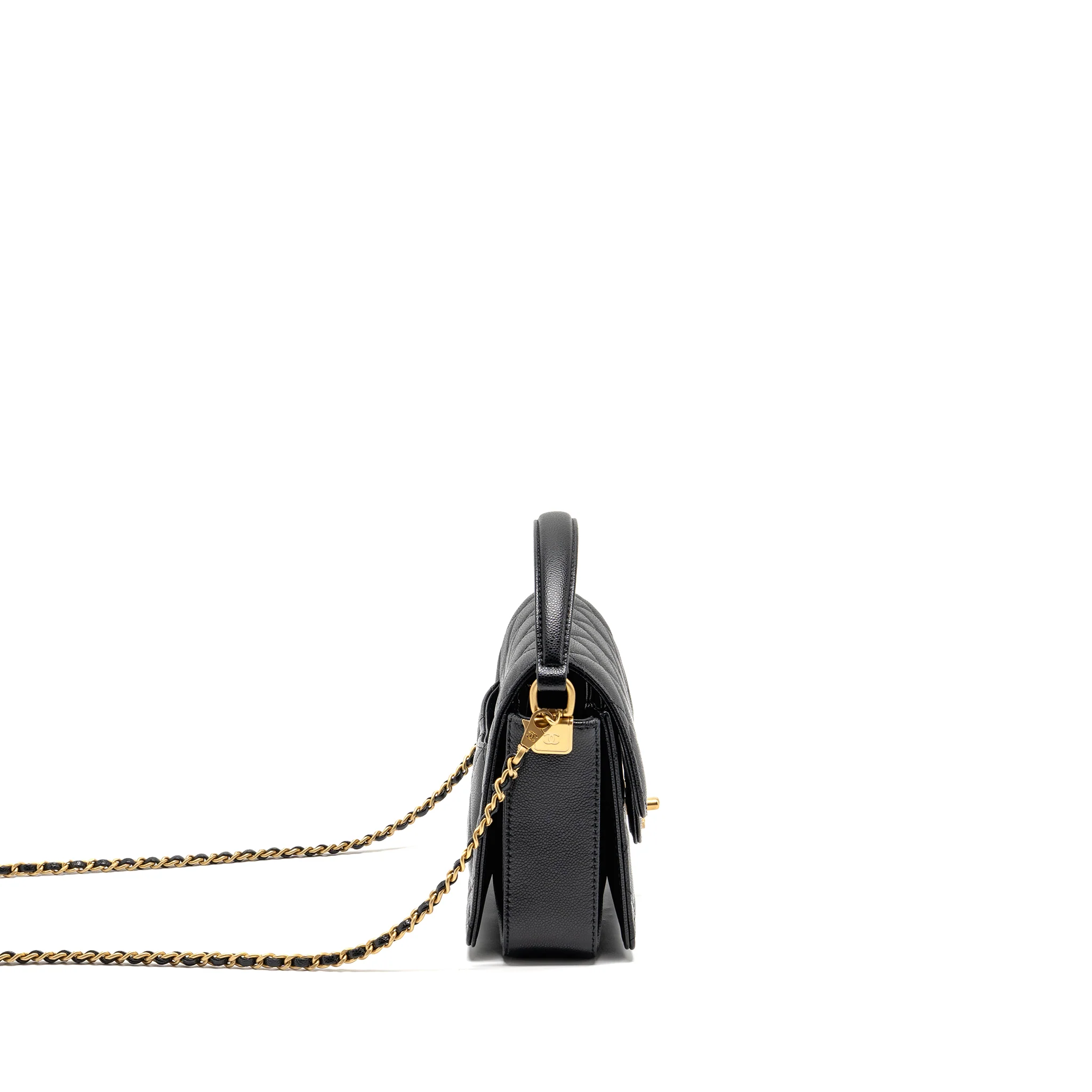 Chanel 24k Top Handle Messenger Bag with Removable Chain Caviar Black GHW(microchip) - Image 3
