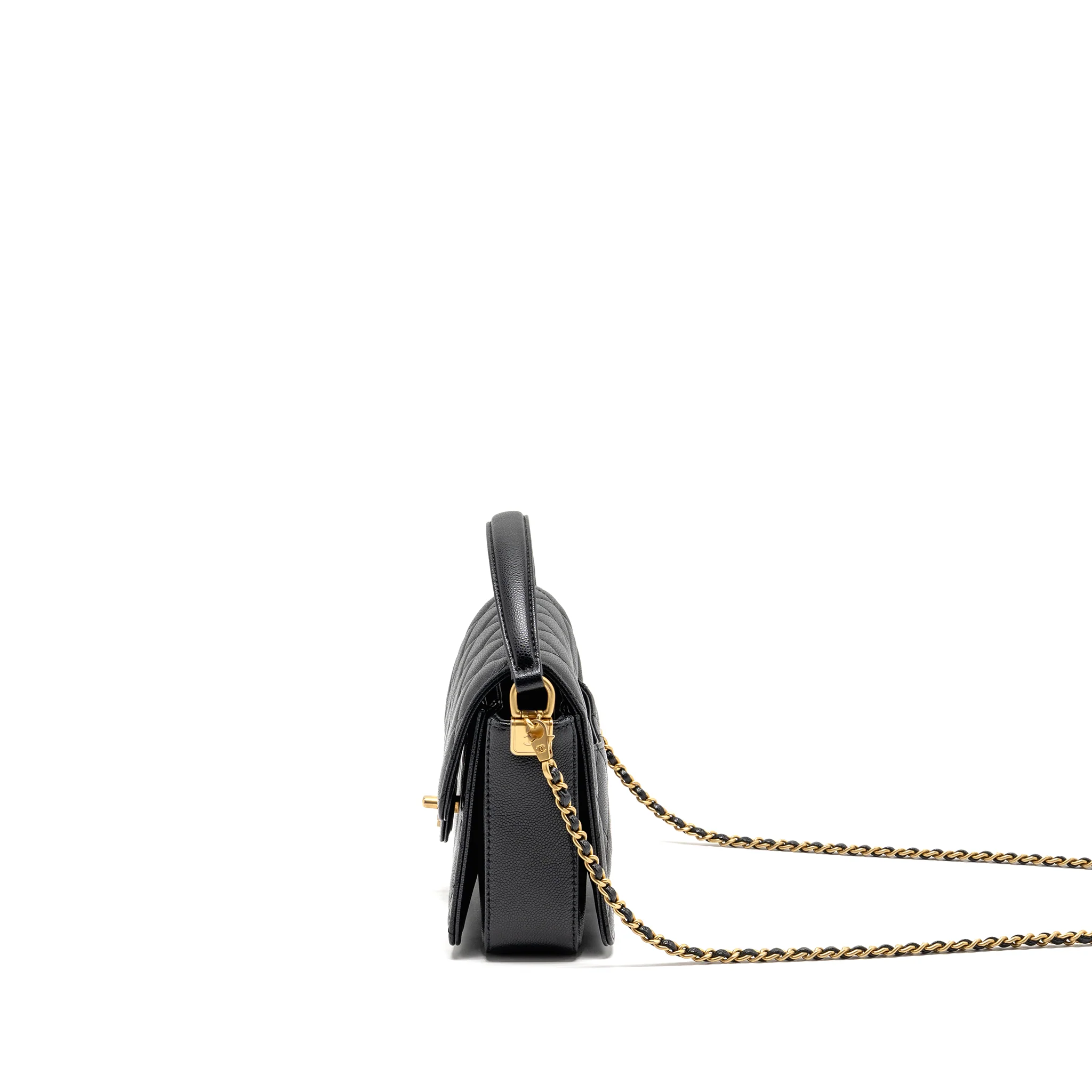 Chanel 24k Top Handle Messenger Bag with Removable Chain Caviar Black GHW(microchip) - Image 4
