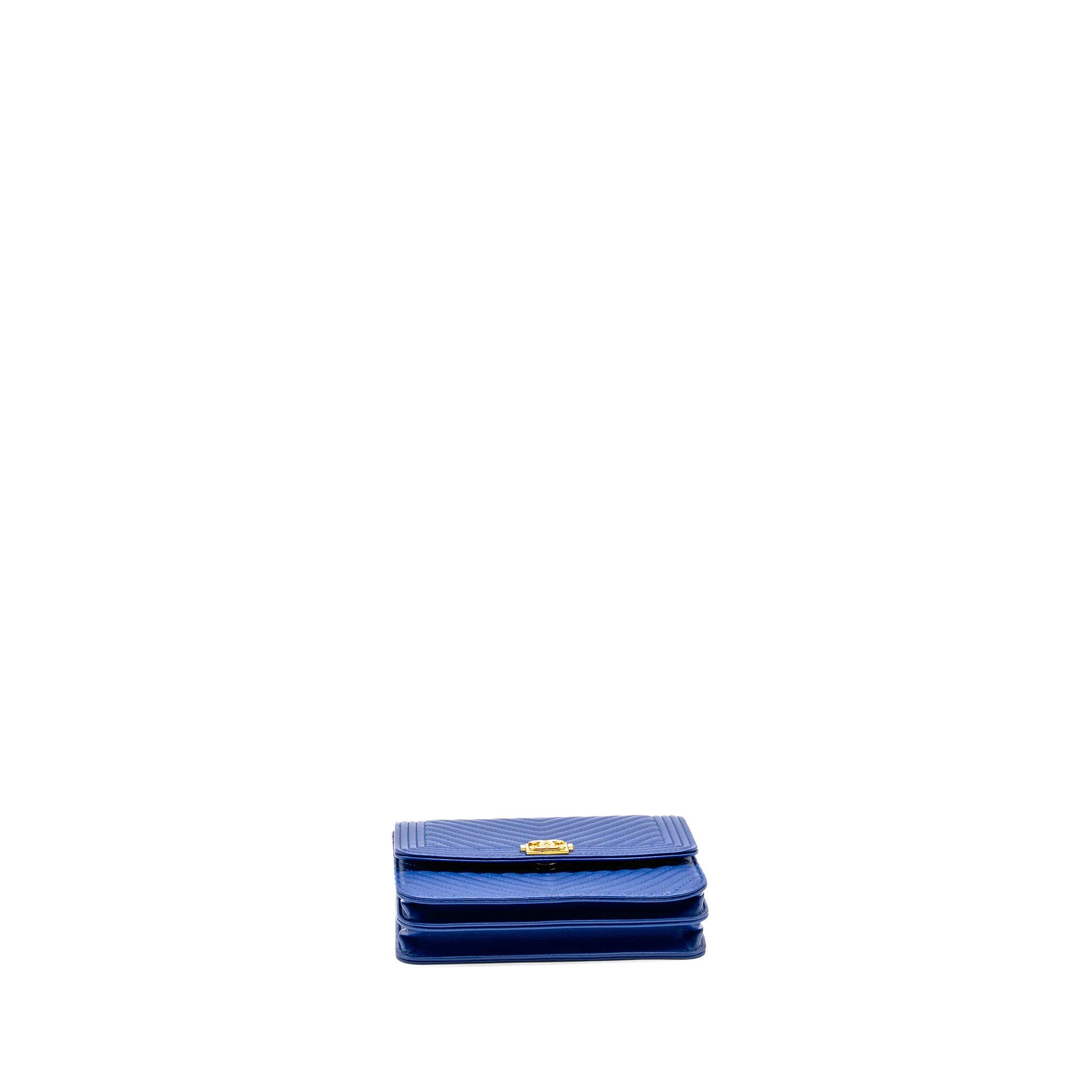 Chanel Boy Clutch with Chain  Chervon Lambskin Blue GHW - Image 5