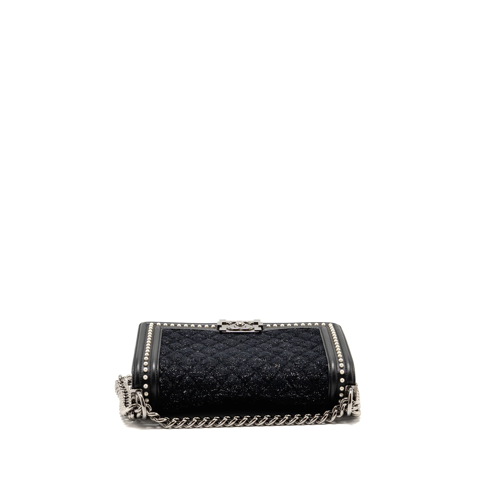 Chanel Medium Boy Bag Pearl Detailed Tweed/Calfskin Black SHW - Image 5