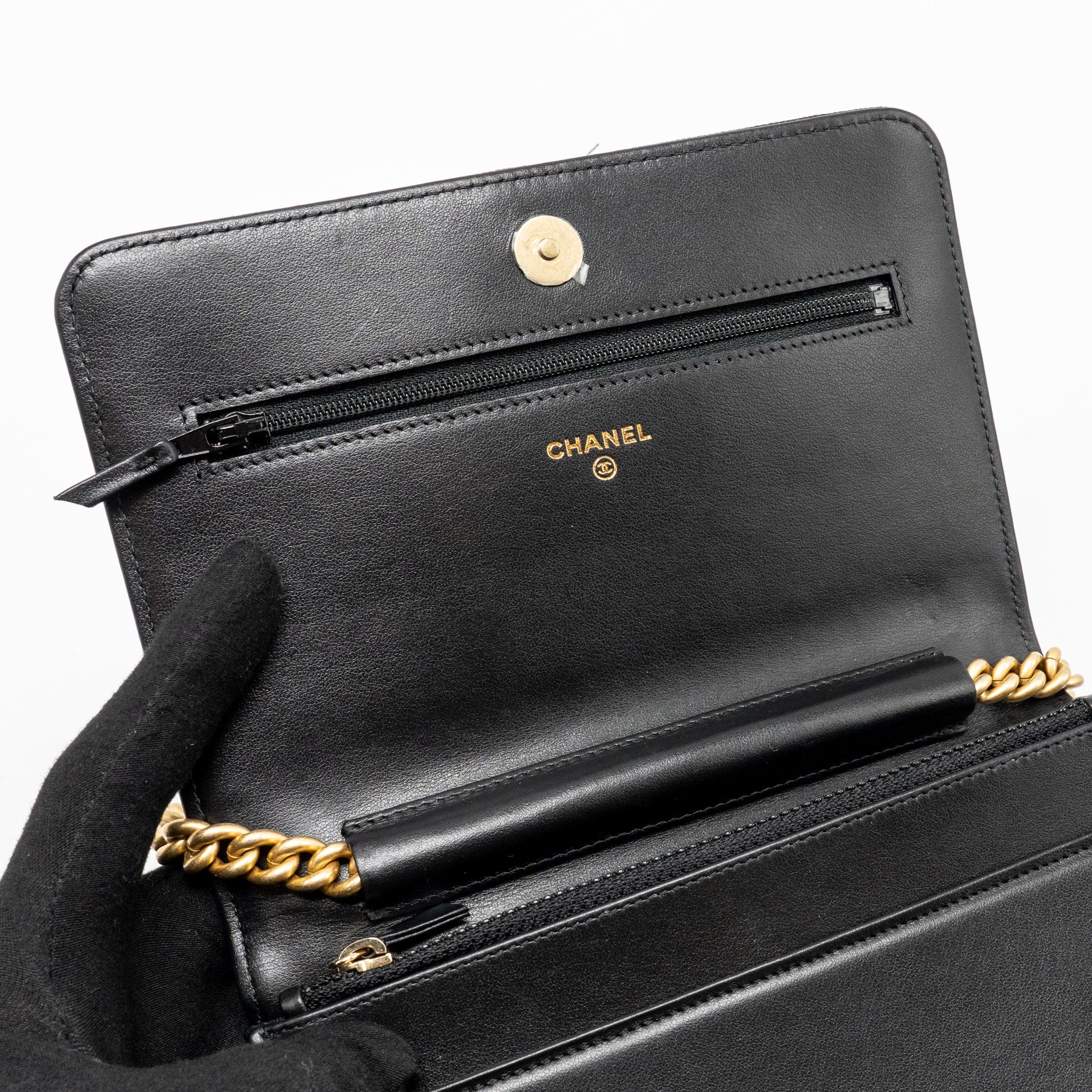 Chanel Boy Wallet on Chain Caviar Black GHW (Microchip) - Image 14