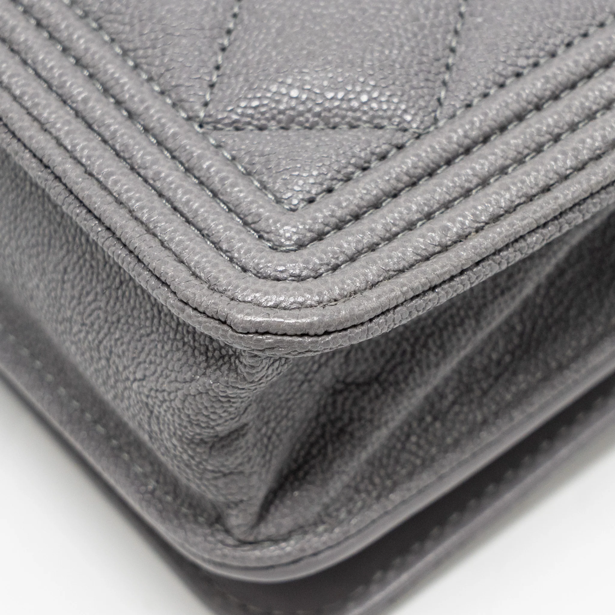 Chanel Boy Wallet on Chain Caviar Grey LGHW - Image 11