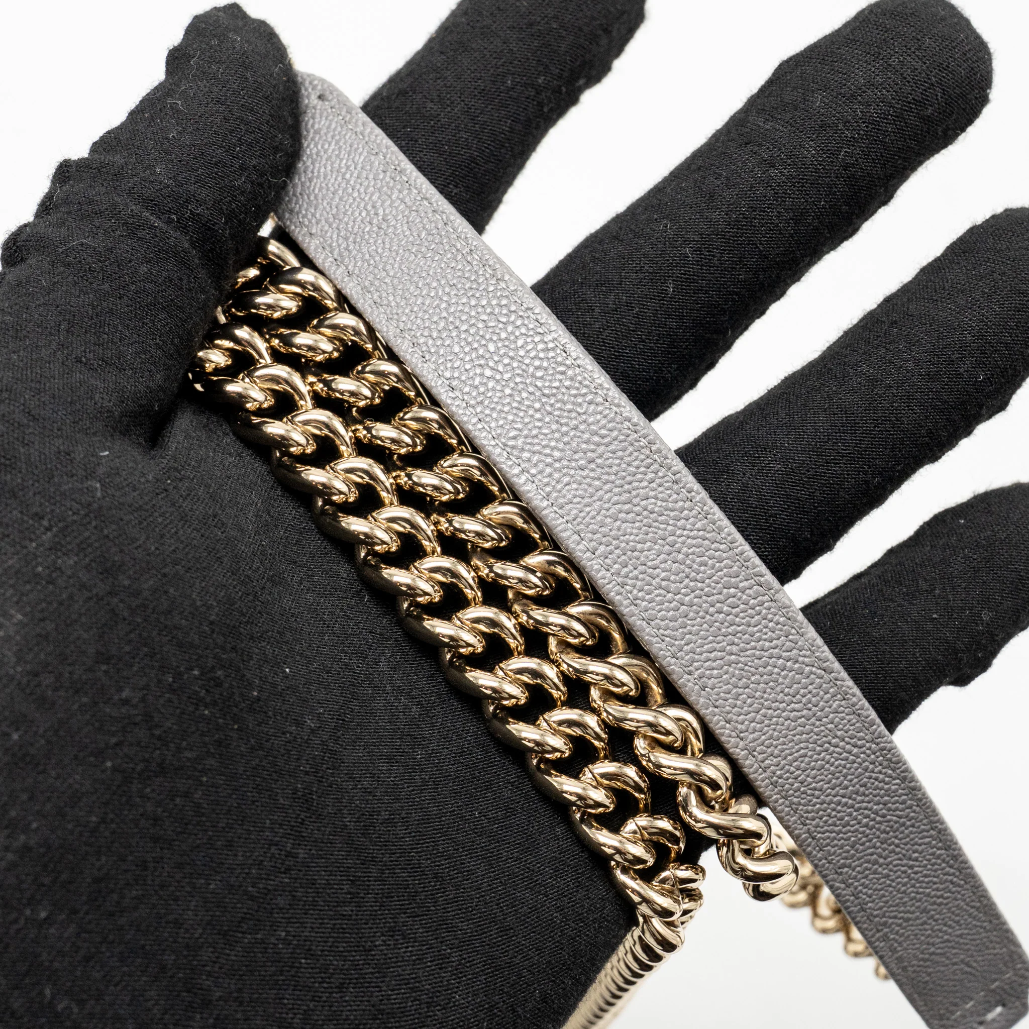 Chanel Boy Wallet on Chain Caviar Grey LGHW - Image 18