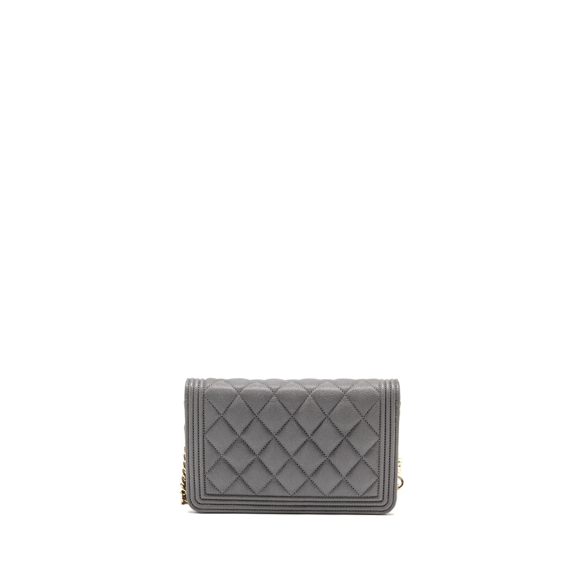 Chanel Boy Wallet on Chain Caviar Grey LGHW - Image 2