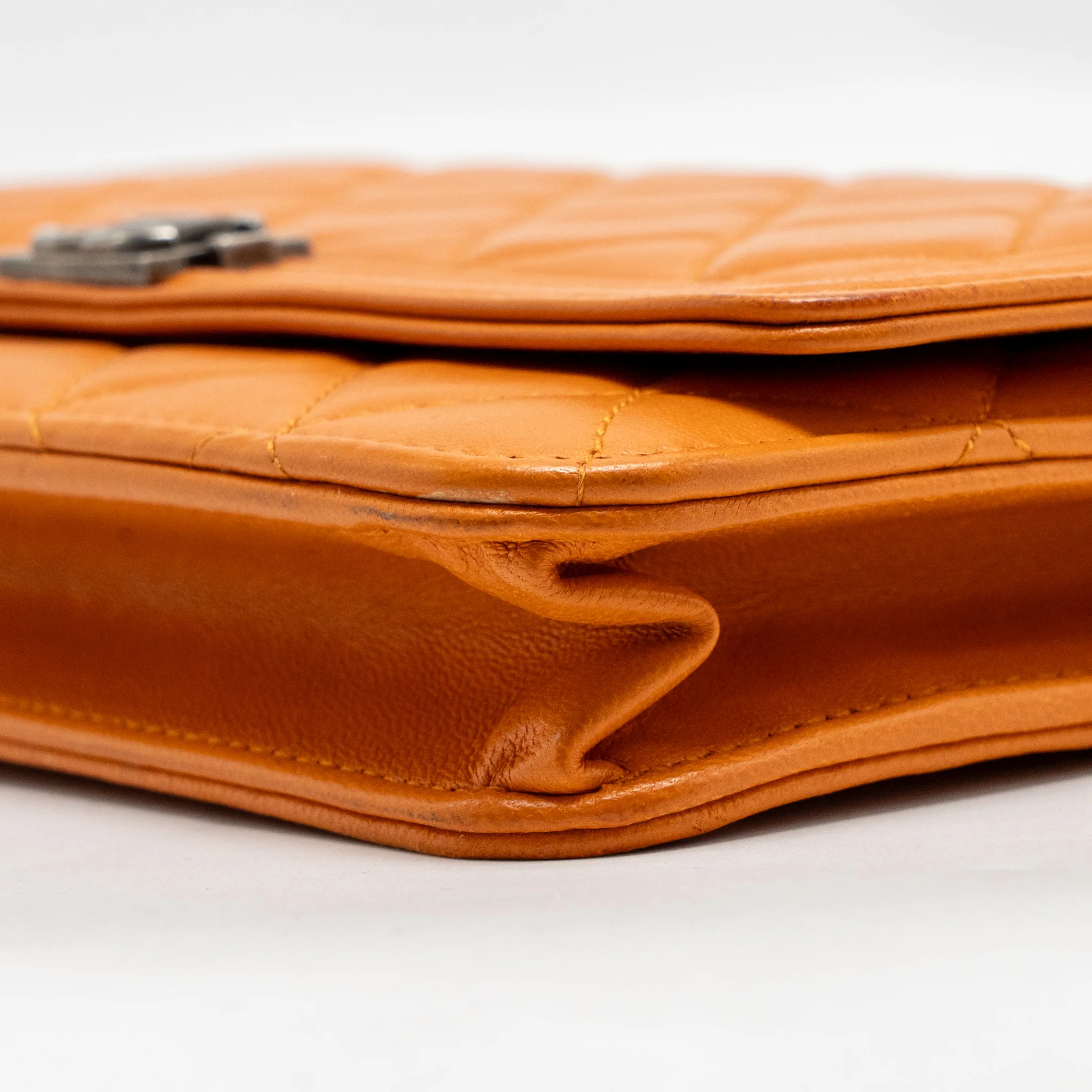 Chanel boy wallet on chain lambskin orange ruthenium silver hardware - Image 8